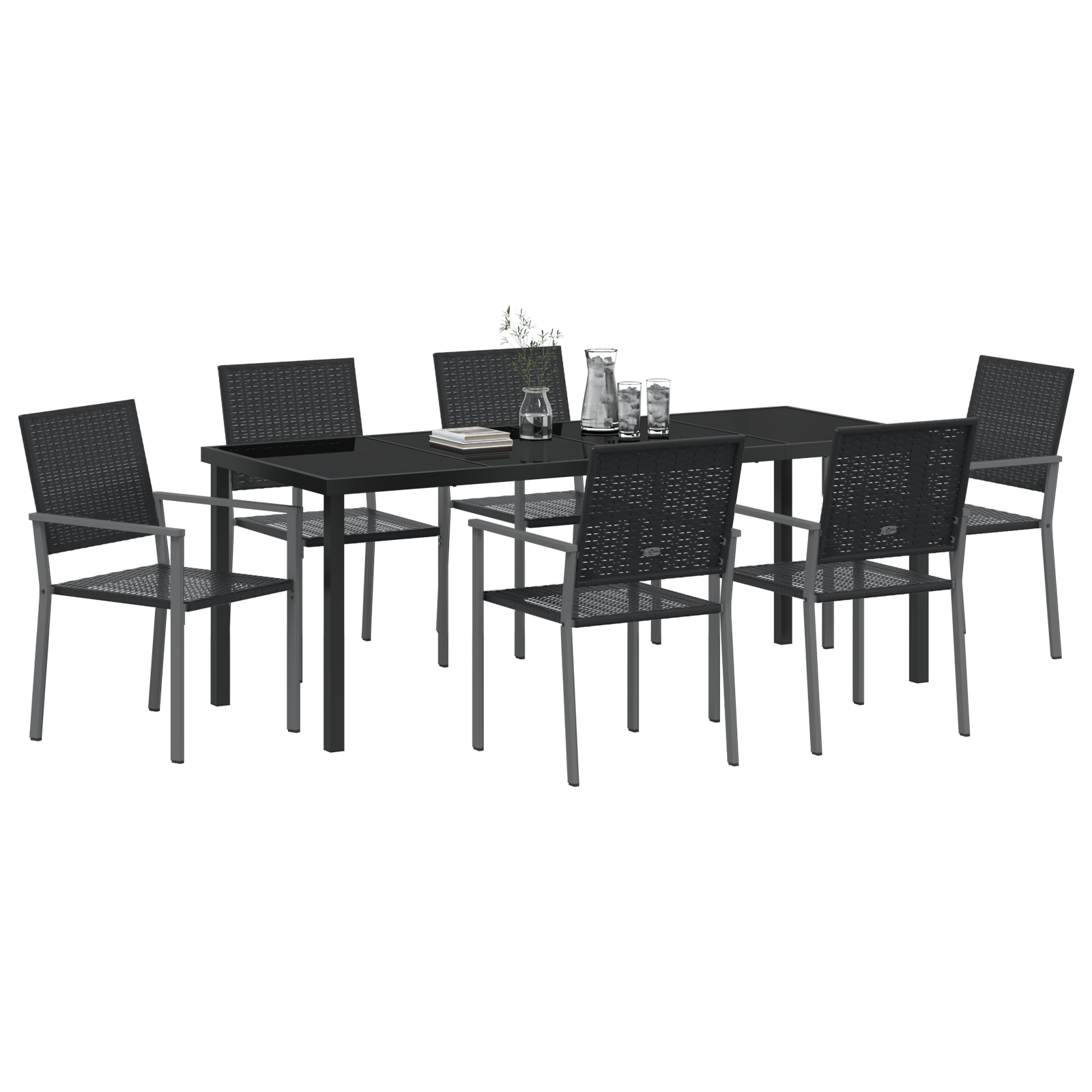vidaXL 7-delige eettafelset voor in de tuin - Zwart Poly Rattan