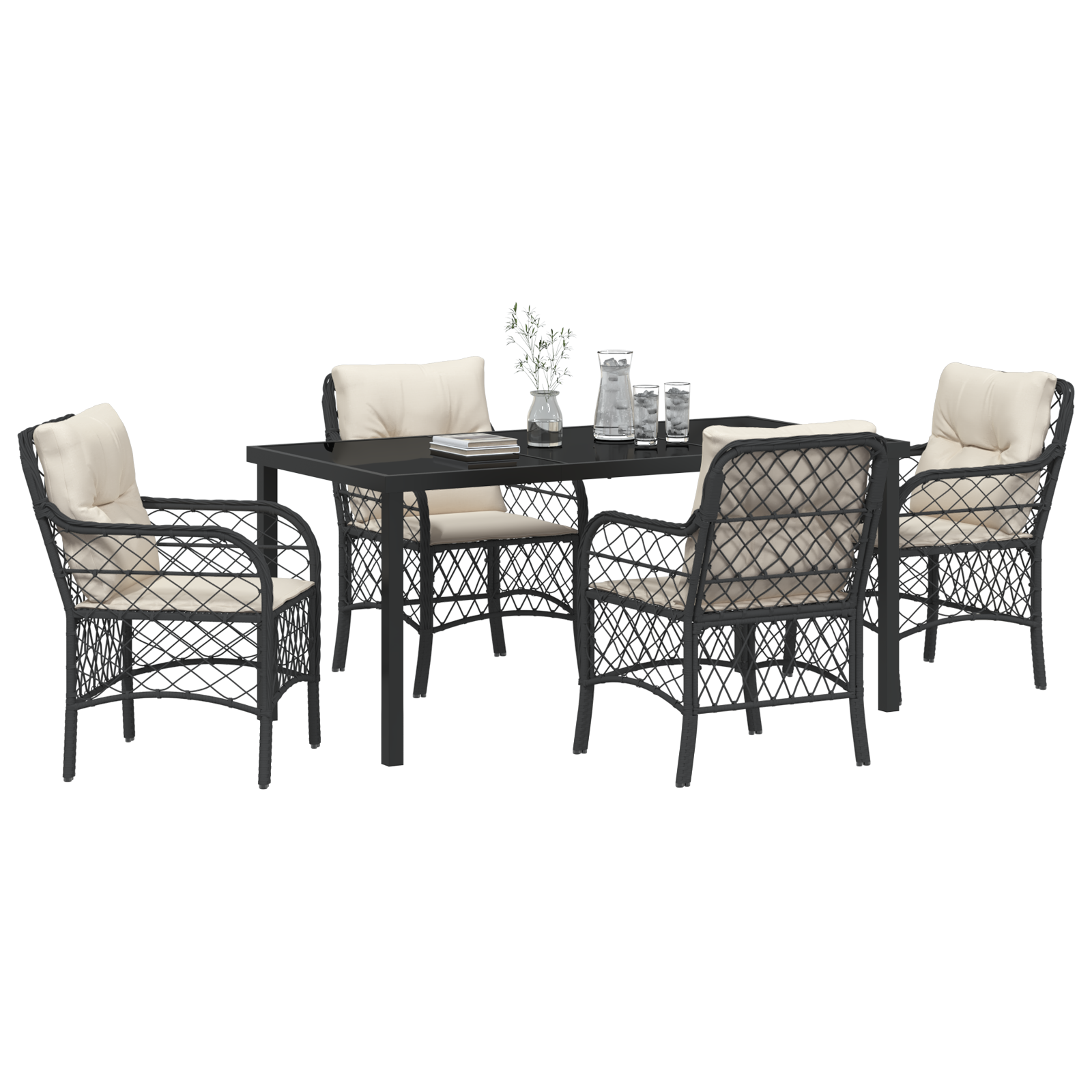 vidaXL 5-delige tuinset met kussens zwart poly rattan