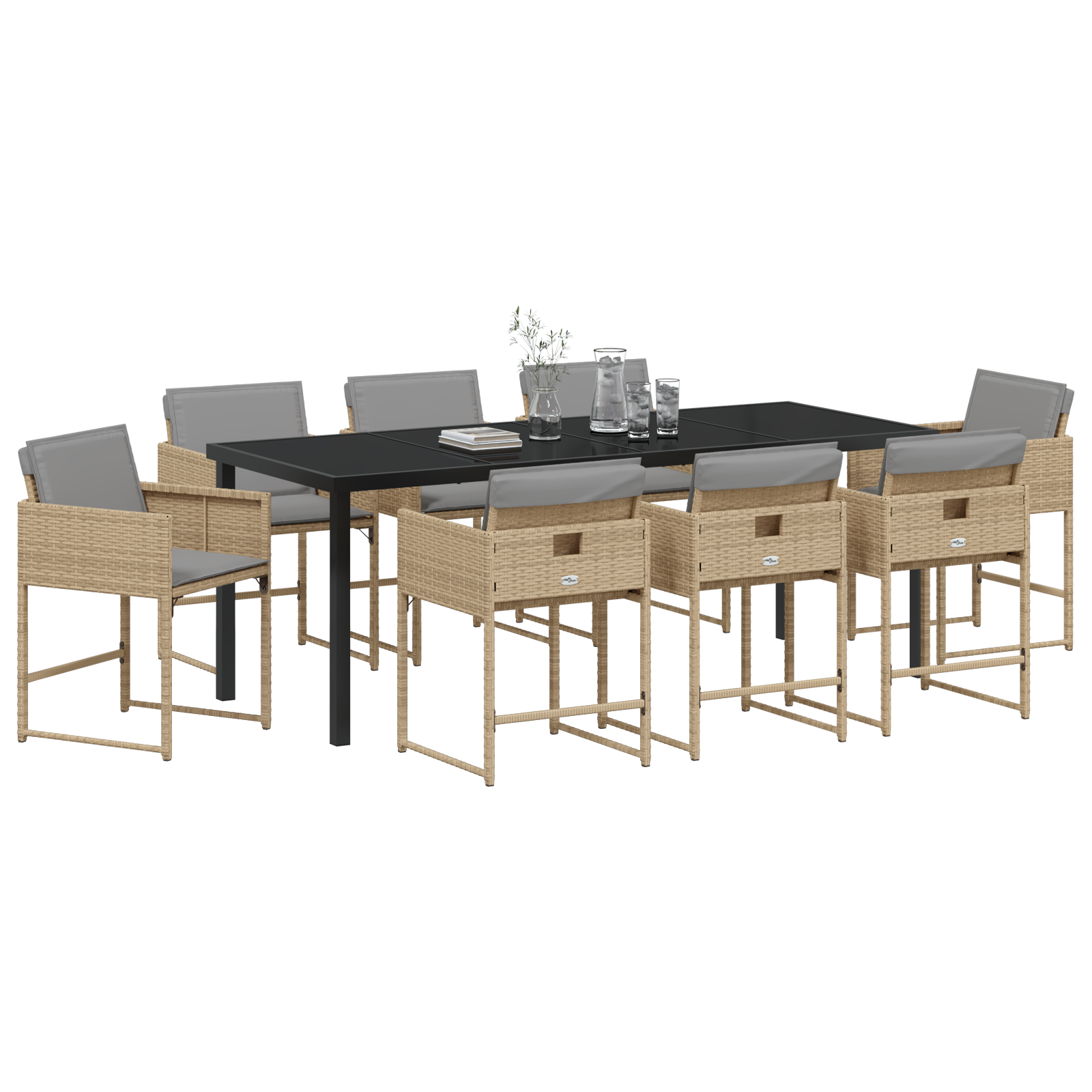 vidaXL 9-delige tuinset met kussens in beige poly rattan