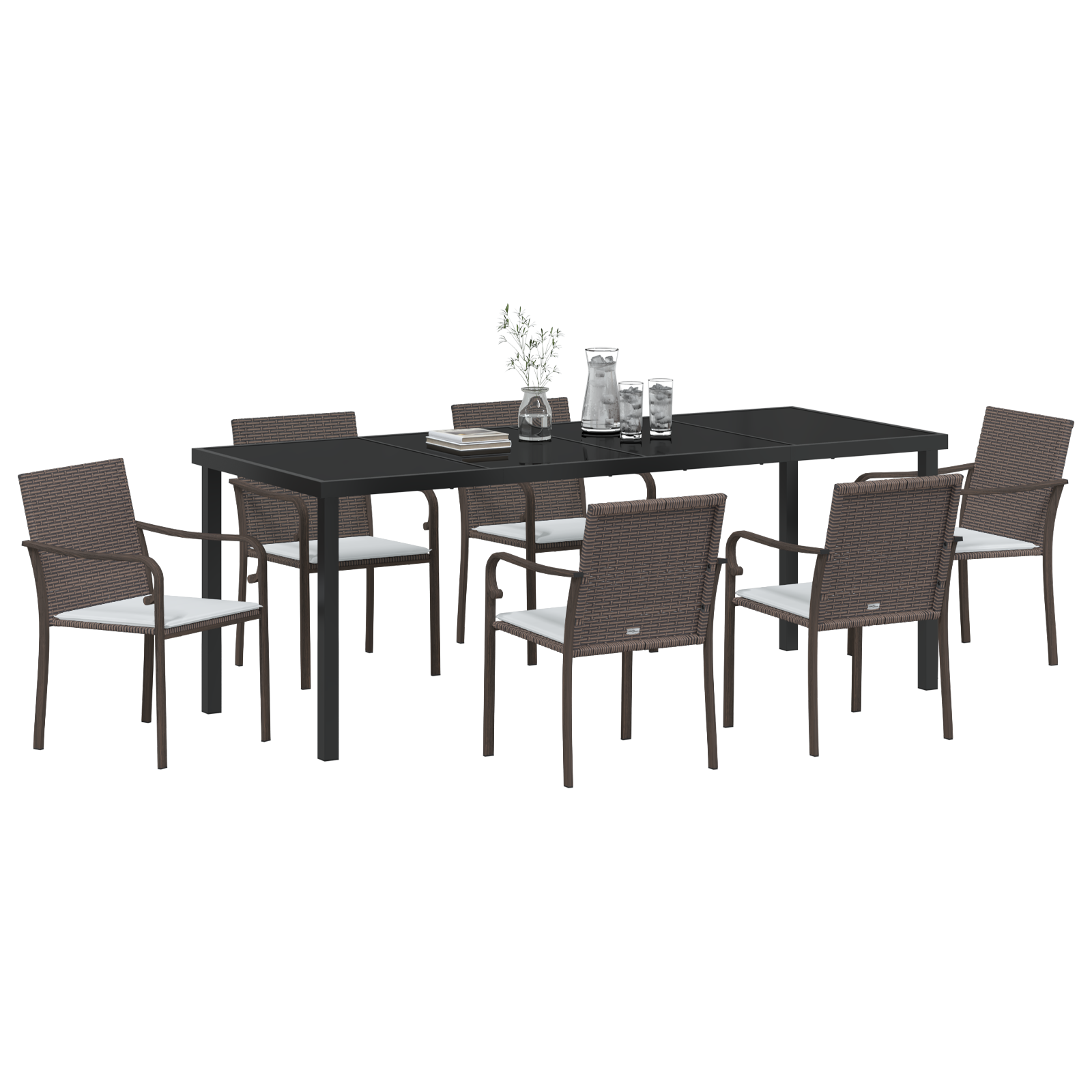 vidaXL 7-delige tuinset met kussens - Bruin poly rattan