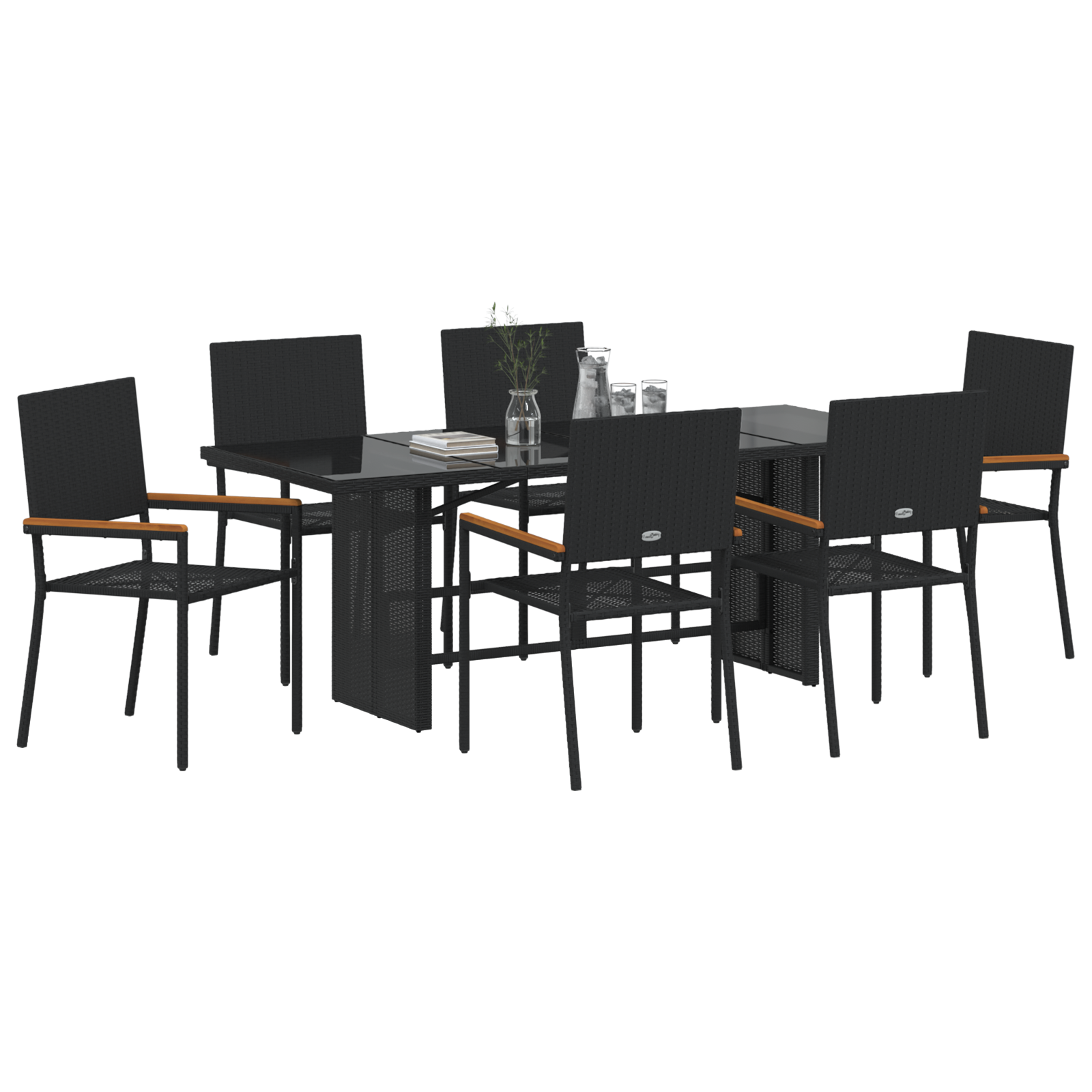 vidaXL 7-delige Tuinset poly rattan zwart