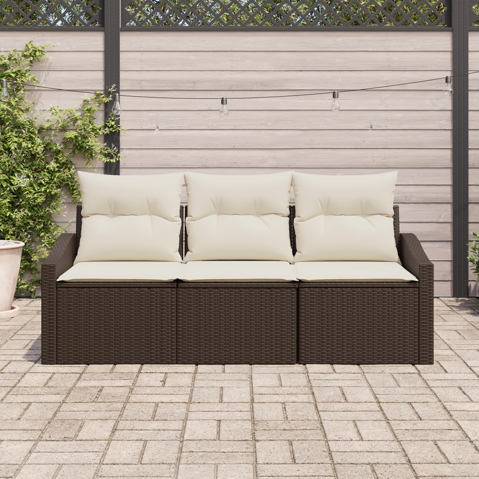 vidaXL 3-delige Tuinbankenset met kussens poly rattan bruin