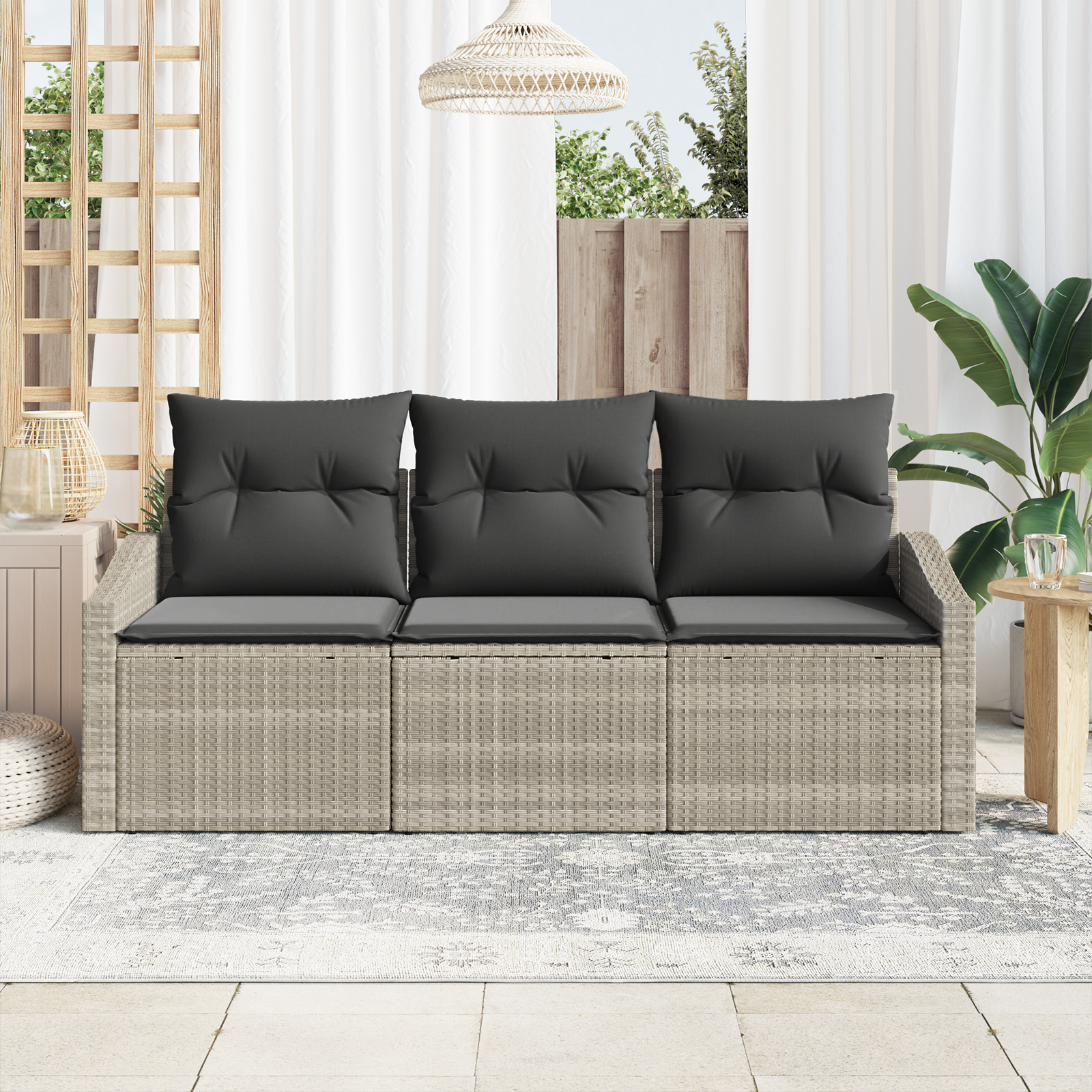 vidaXL 3-delige tuinsofa set met kussens lichtgrijs poly rattan