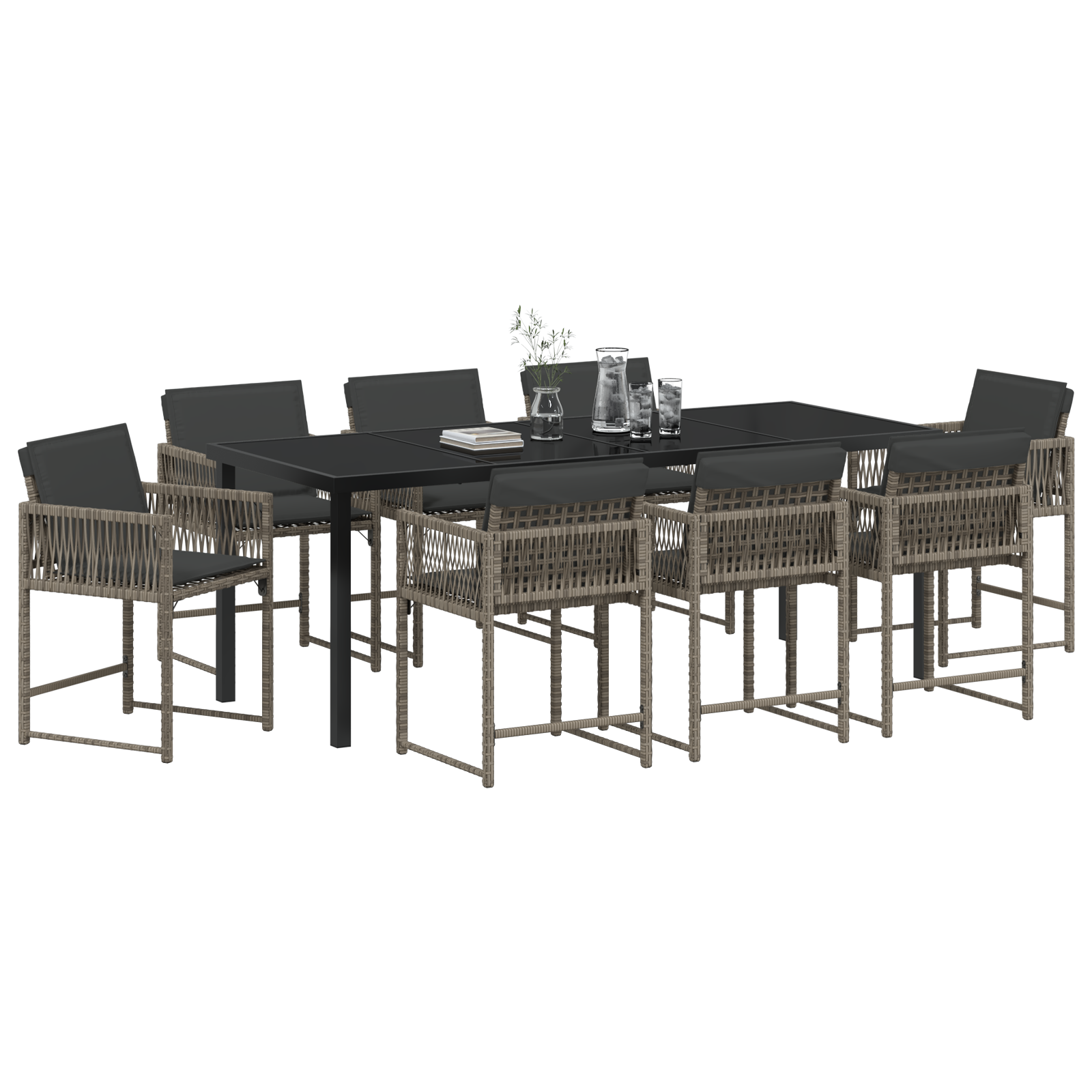 vidaXL 9-delige tuinset met kussens in grijs poly rattan