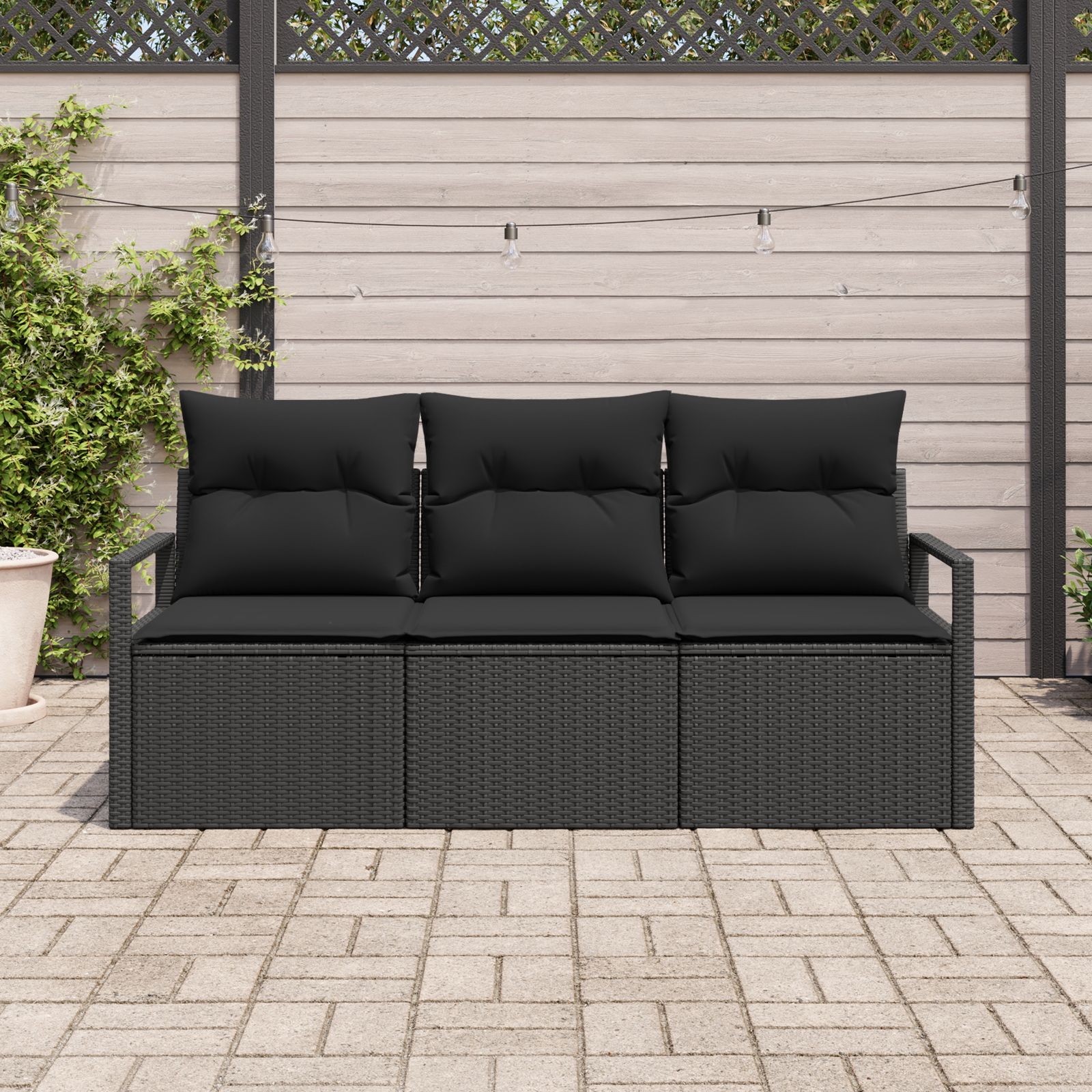 vidaXL 3-delige tuinsofa set met kussens van zwart poly rattan