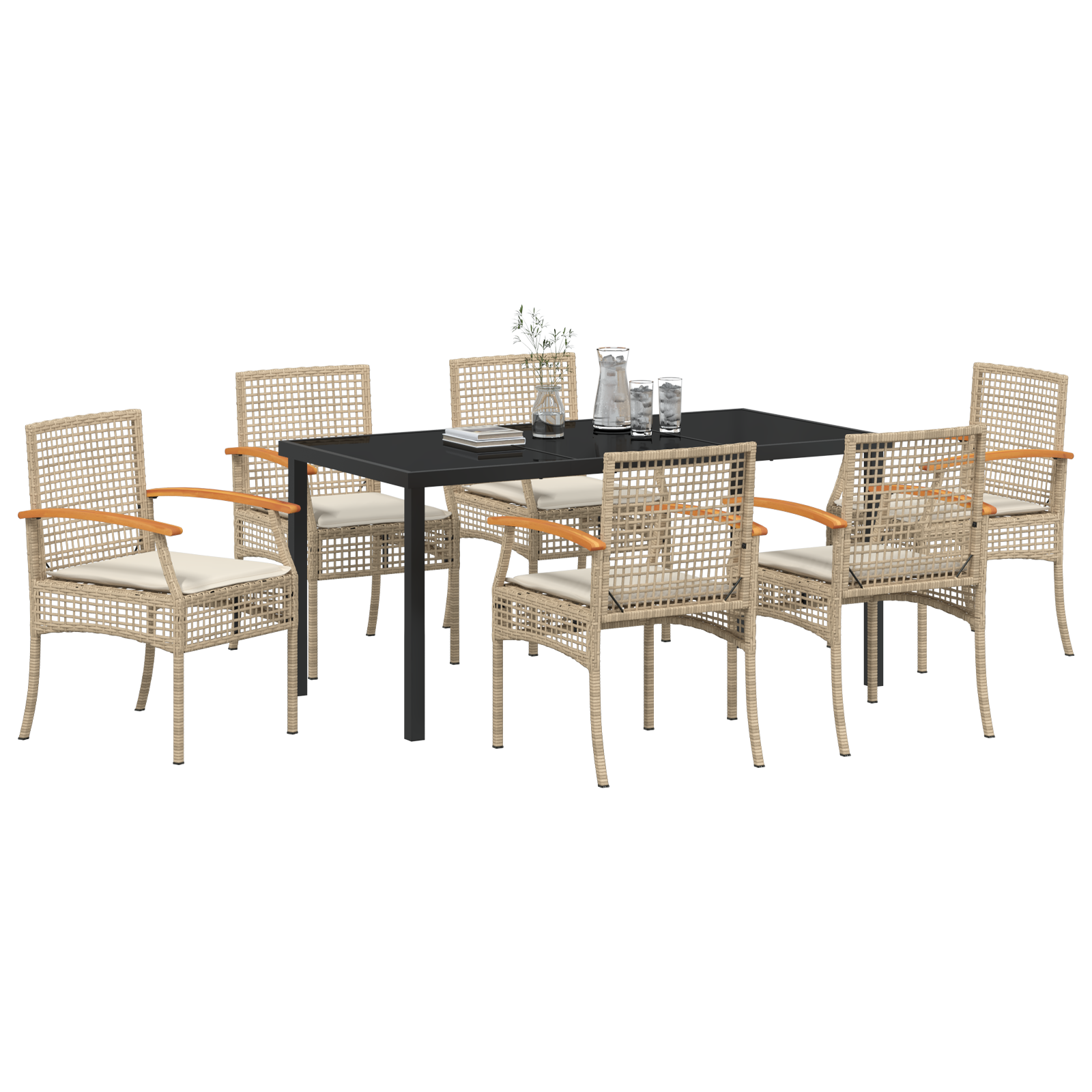 vidaXL 7-delige tuin dining set met kussens Beige Poly Rattan