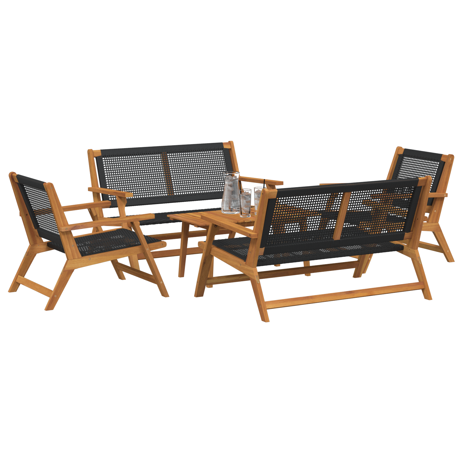 vidaXL Tuinstoelen met Tafel - 5-delige Set van Massief Acaciahout in Zwart