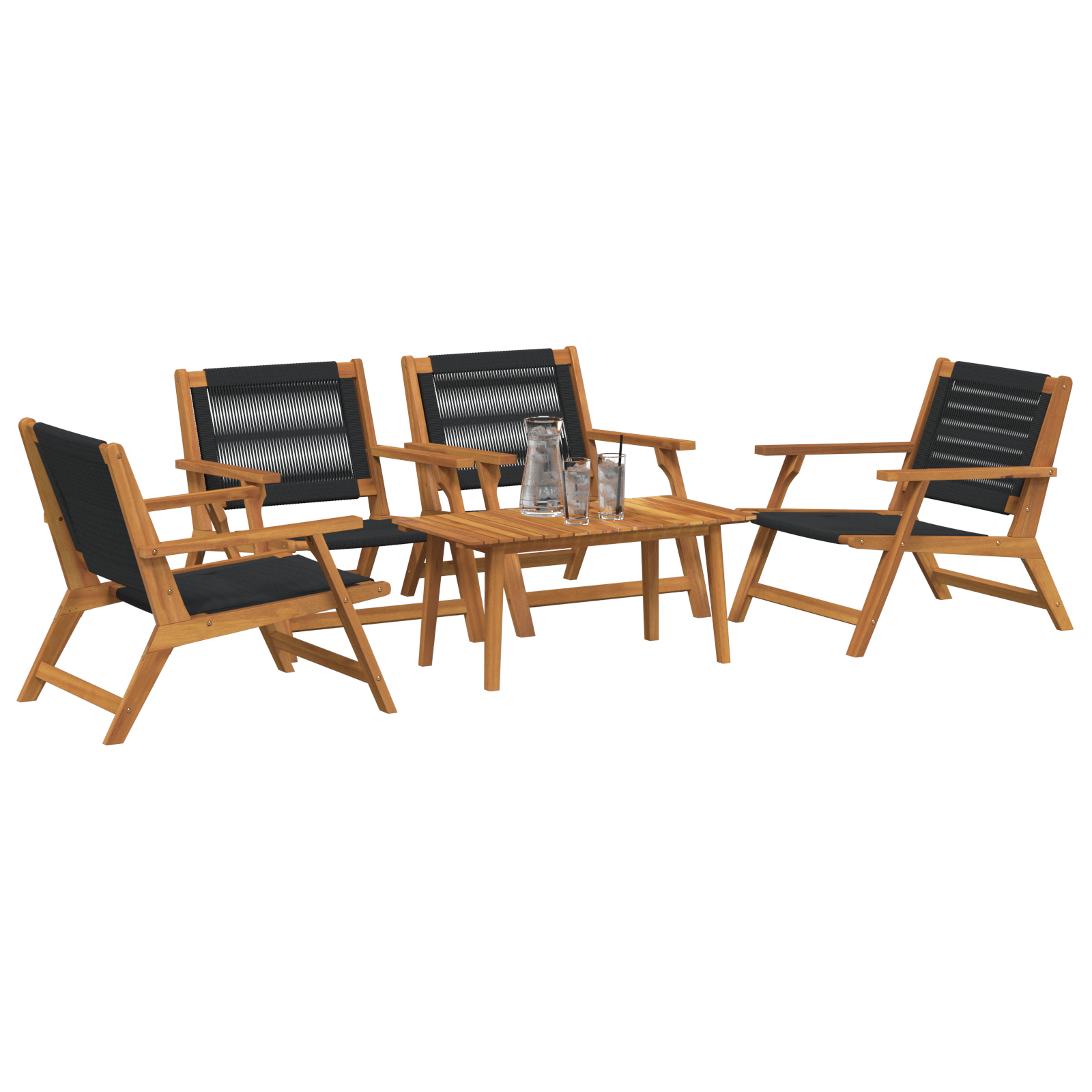 vidaXL 5-delige tuinset met stoelen en tafel - Zwart acaciahout