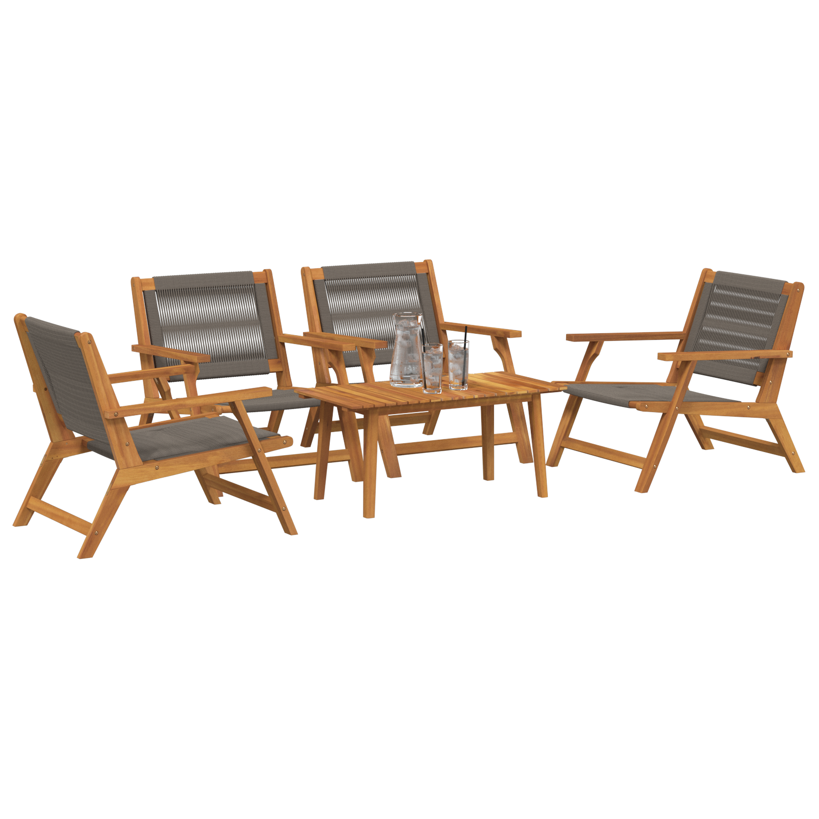 vidaXL Ligbedden met Tafel - 5-delige Set in Grijs Acaciahout