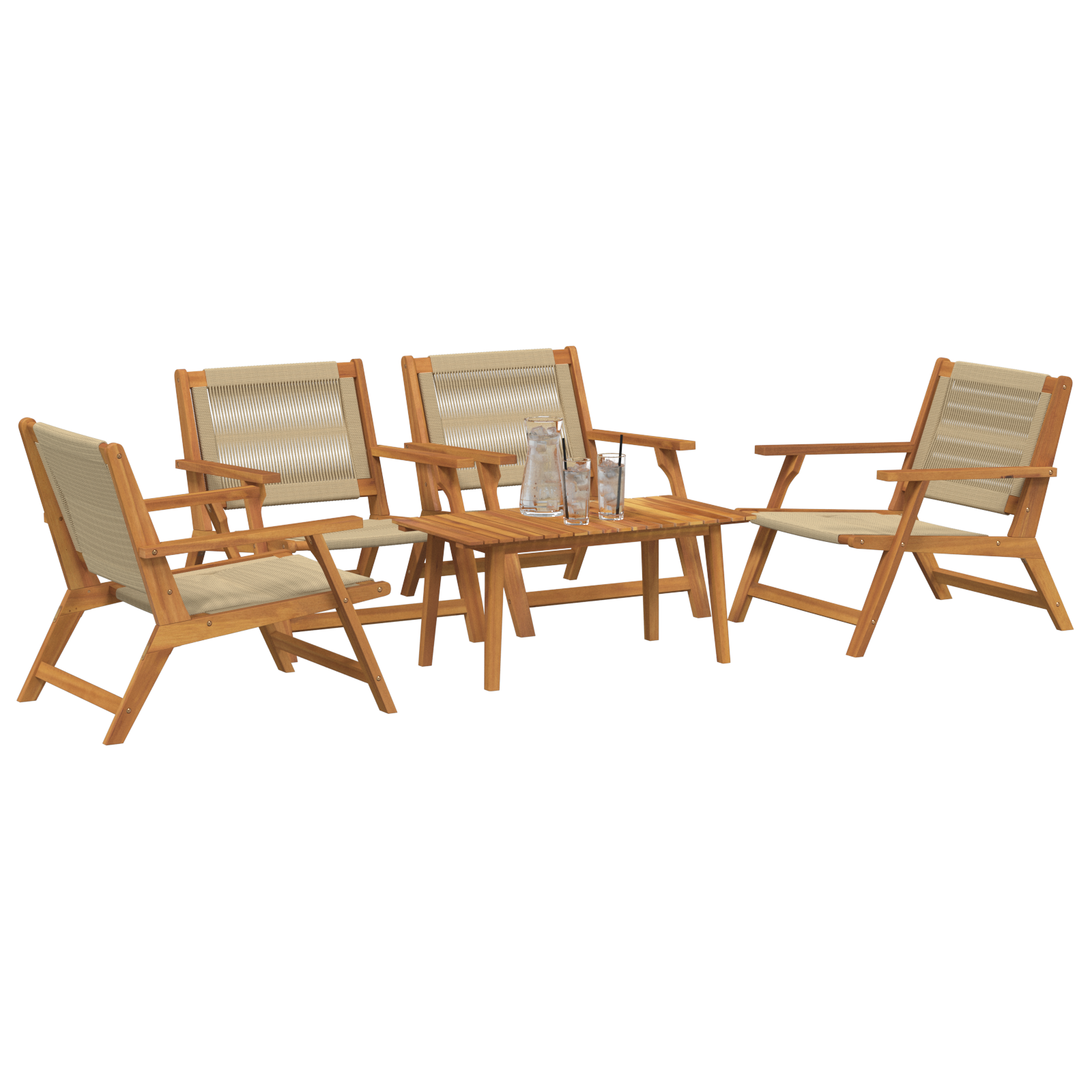vidaXL 5-delige Tuinset: Beige Acaciahouten Stoelen & Tafel