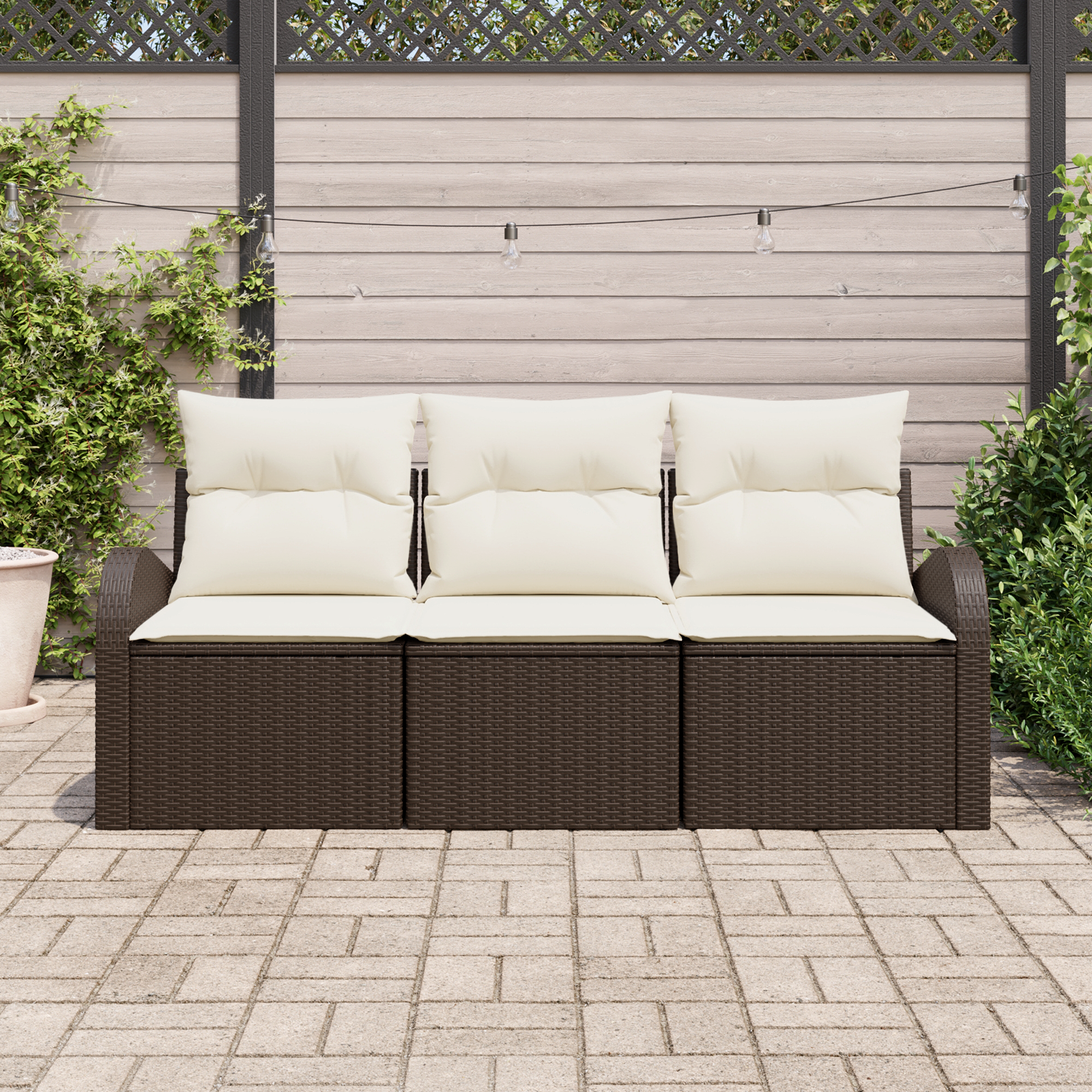 vidaXL 3-delige Tuinbankenset met kussens poly rattan bruin