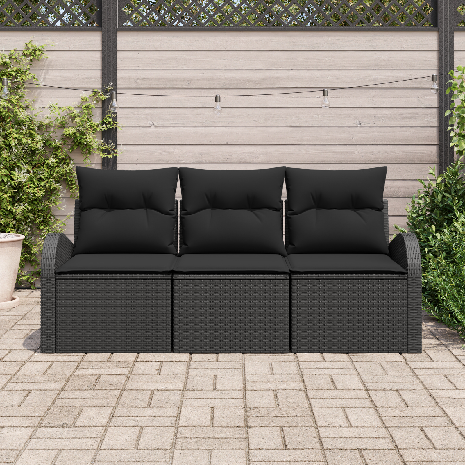 vidaXL 3-delige Tuinbankenset met kussens poly rattan zwart