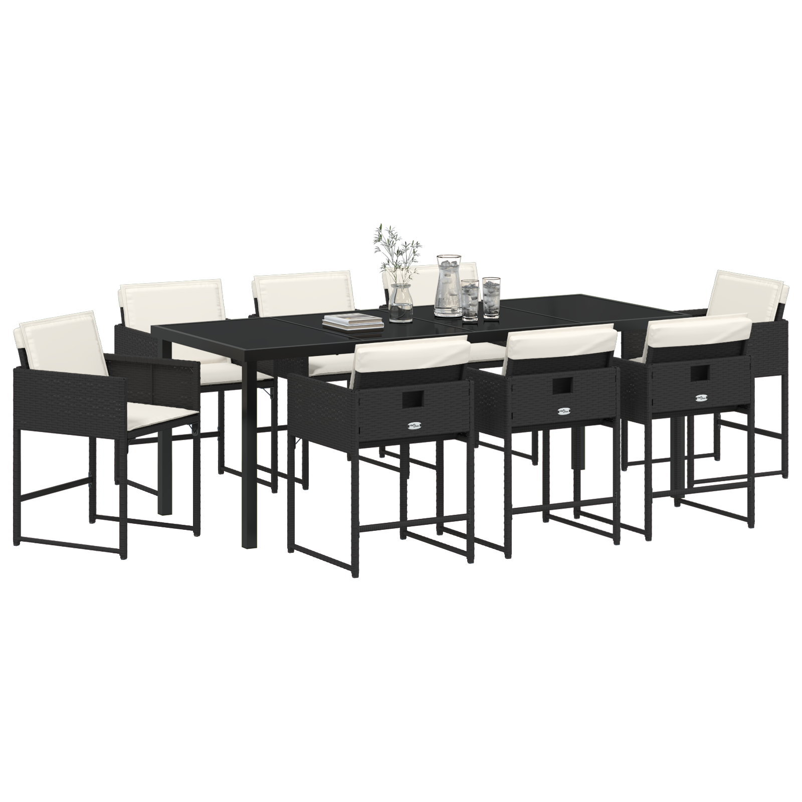 vidaXL 9-delige tuinset met kussens - Zwart poly rattan