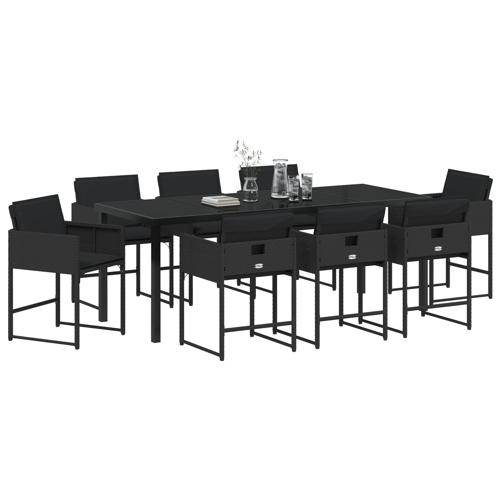 vidaXL 9-delige tuinset met kussens - zwart poly rattan