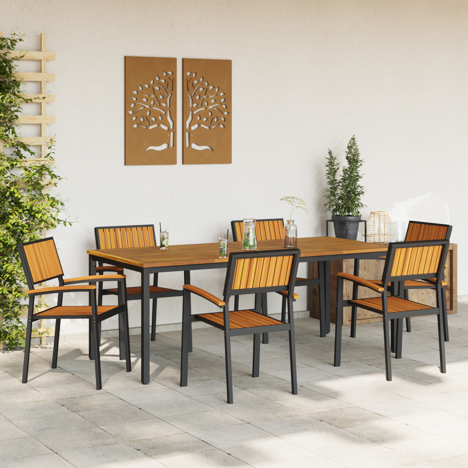 vidaXL Stapelbare Ligbedden 6 stuks Zwart Staal en Massief Acacia Hout