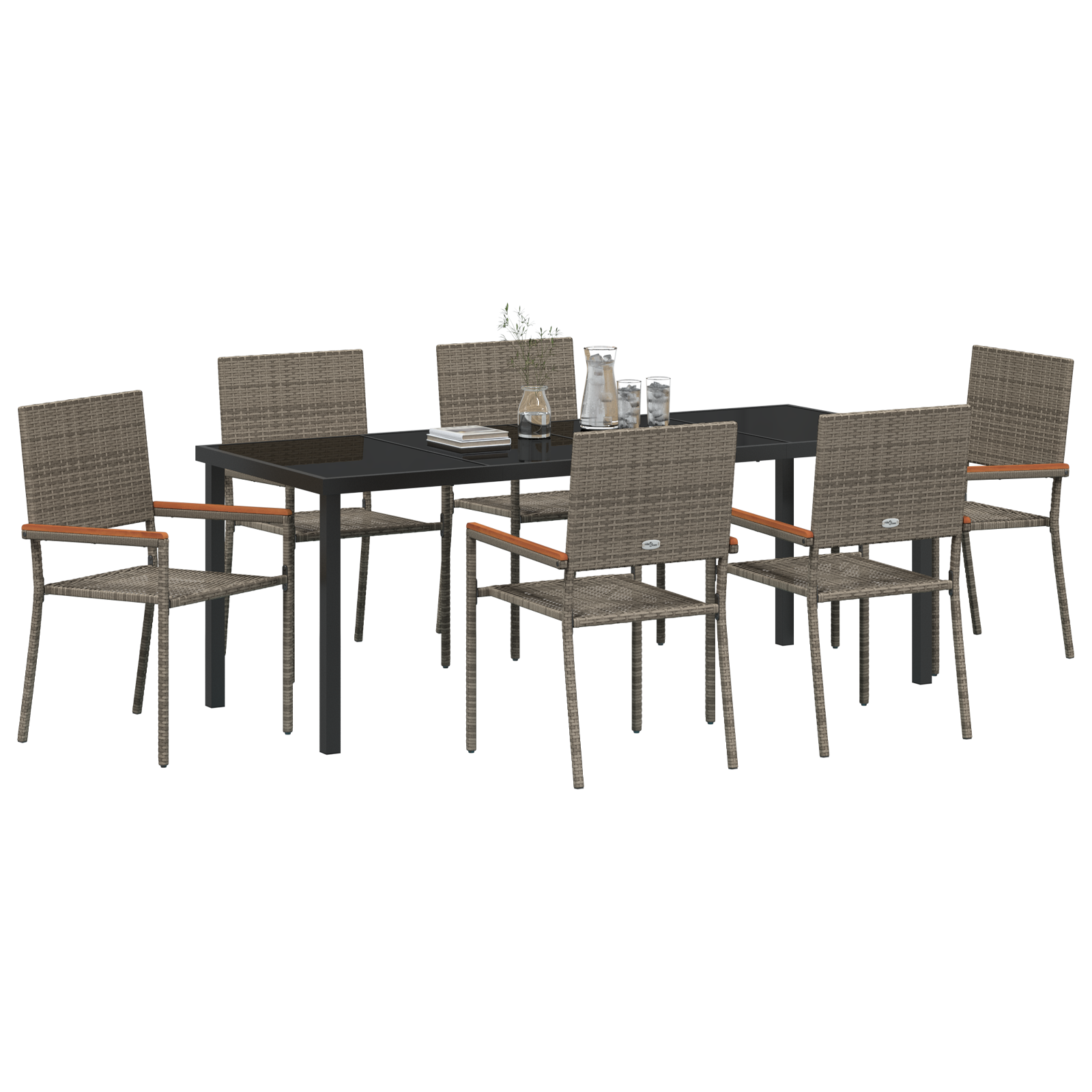 vidaXL 7-delige tuinset Grijs Poly Rattan