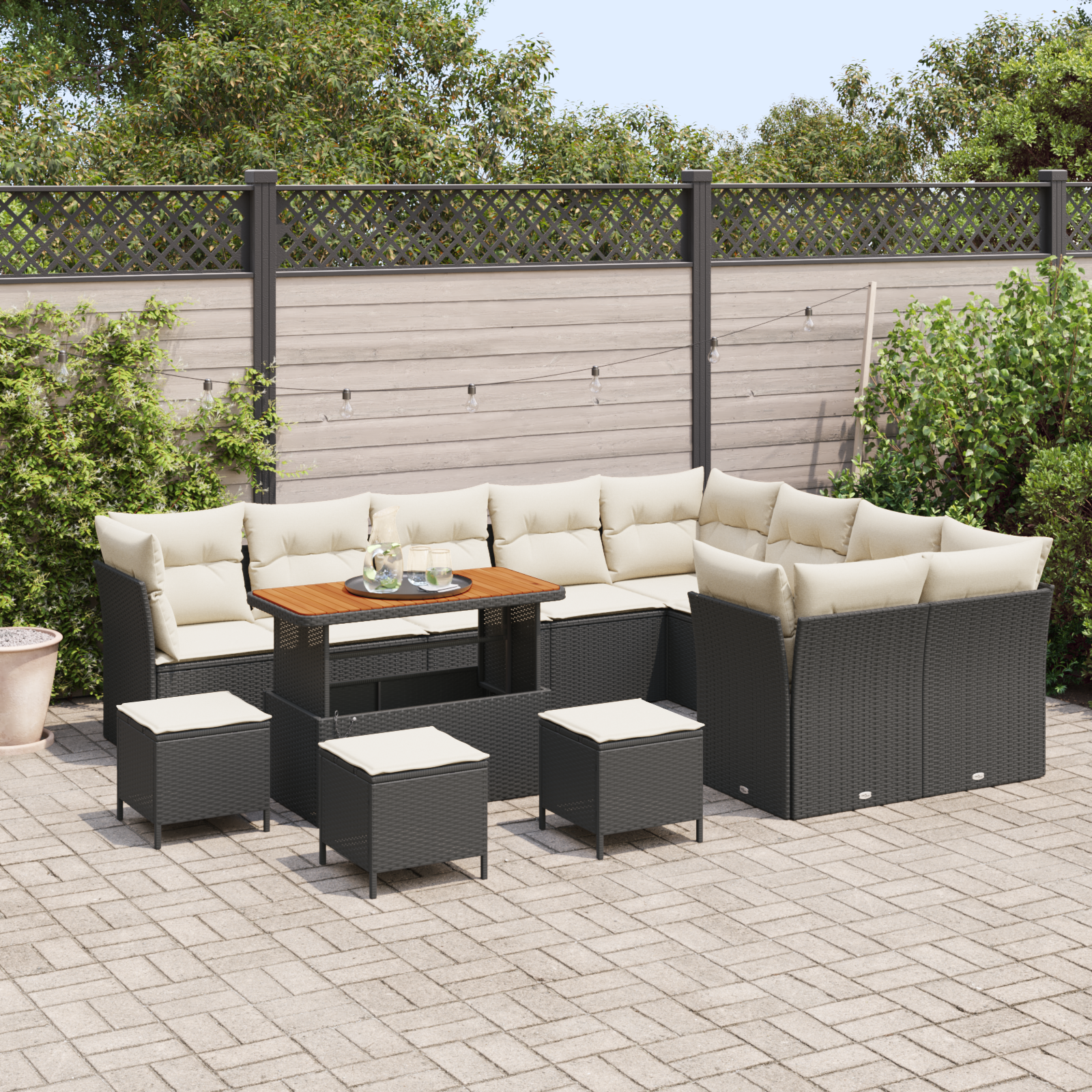 vidaXL 13-delige Tuinbankenset met kussens poly rattan acacia zwart