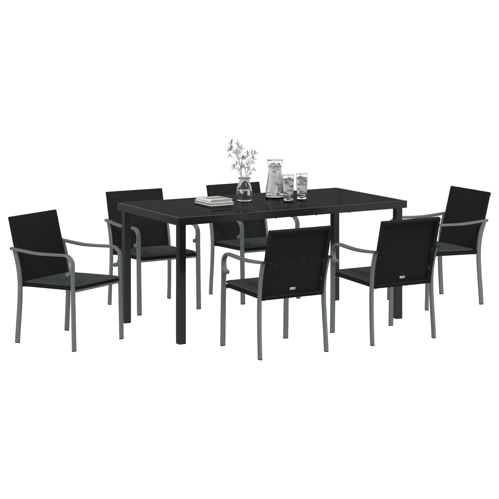 vidaXL 7-delige tuinset met kussens - zwarte poly rattan