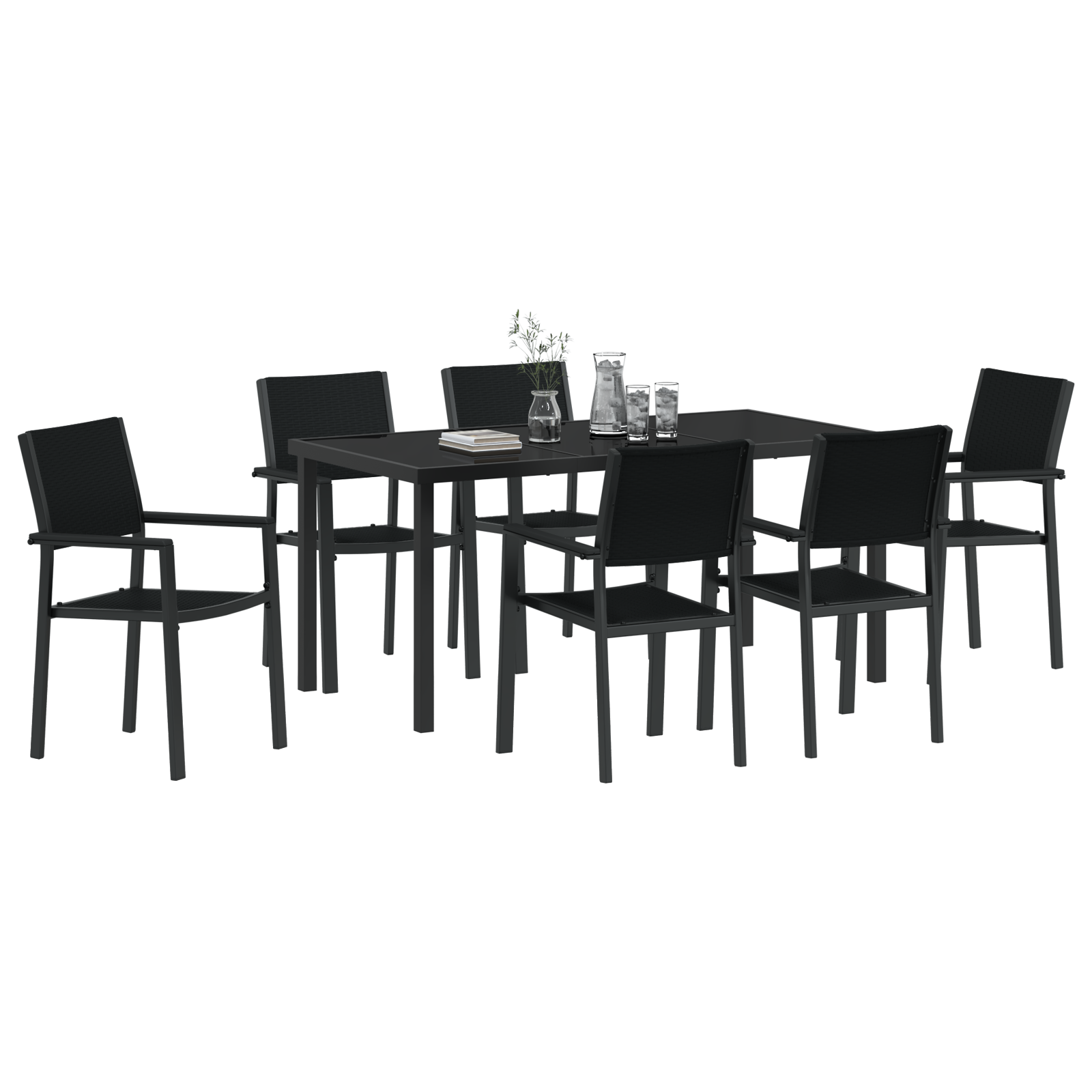 vidaXL 7-delige tuinset zwart poly rattan