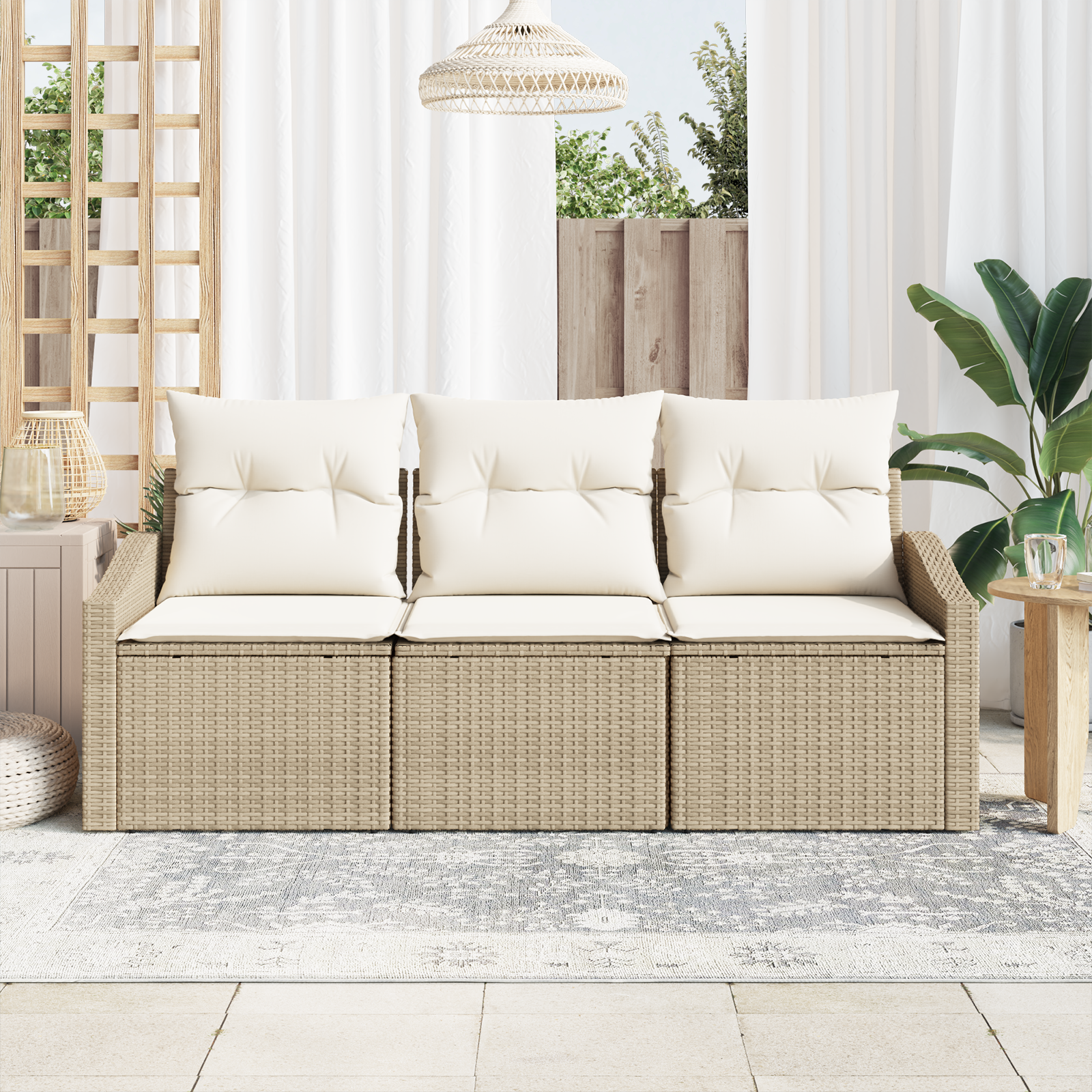 vidaXL 6-delige Tuinbankenset met kussens poly rattan beige
