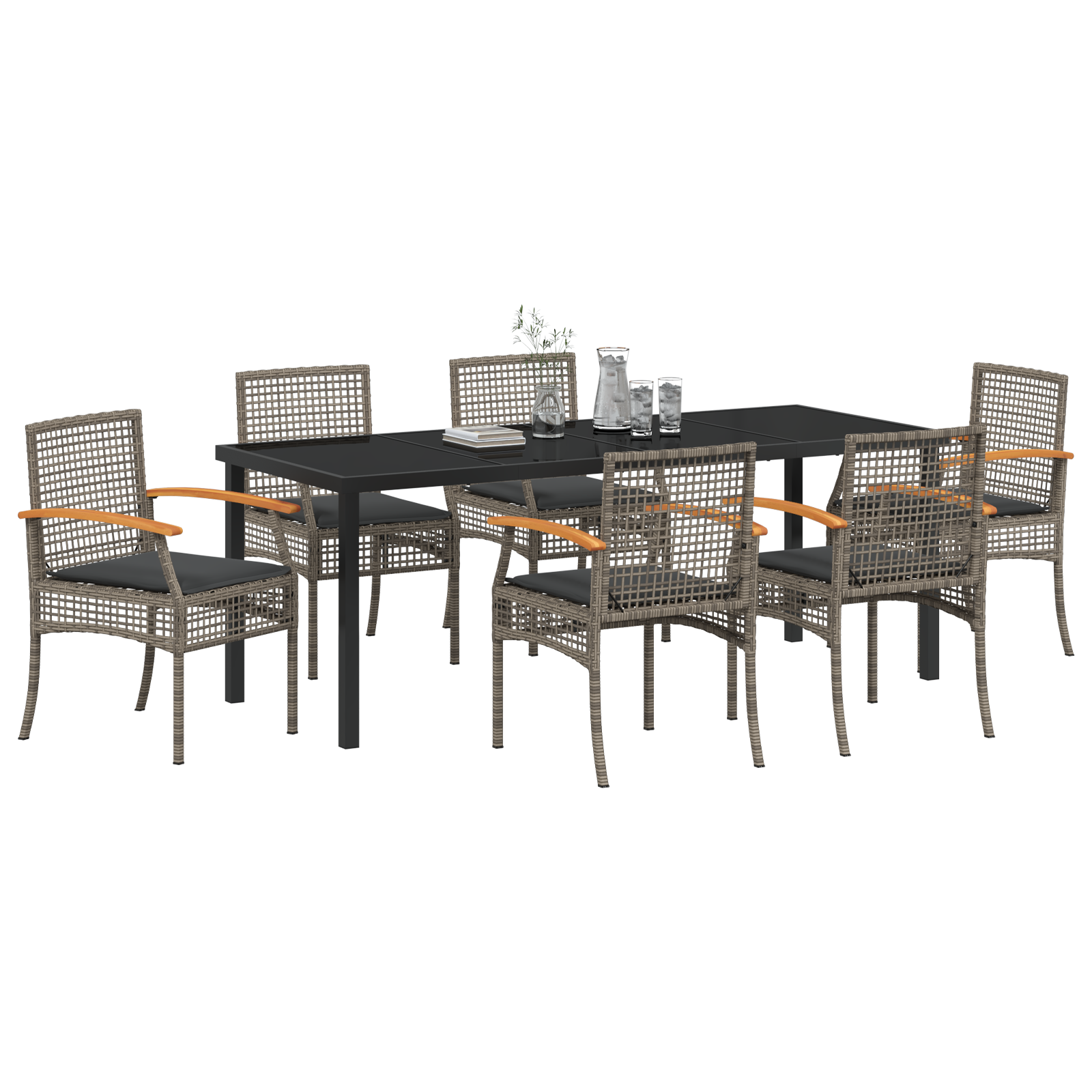 vidaXL 7-delige Tuinset met Kussens Grijs Poly Rattan