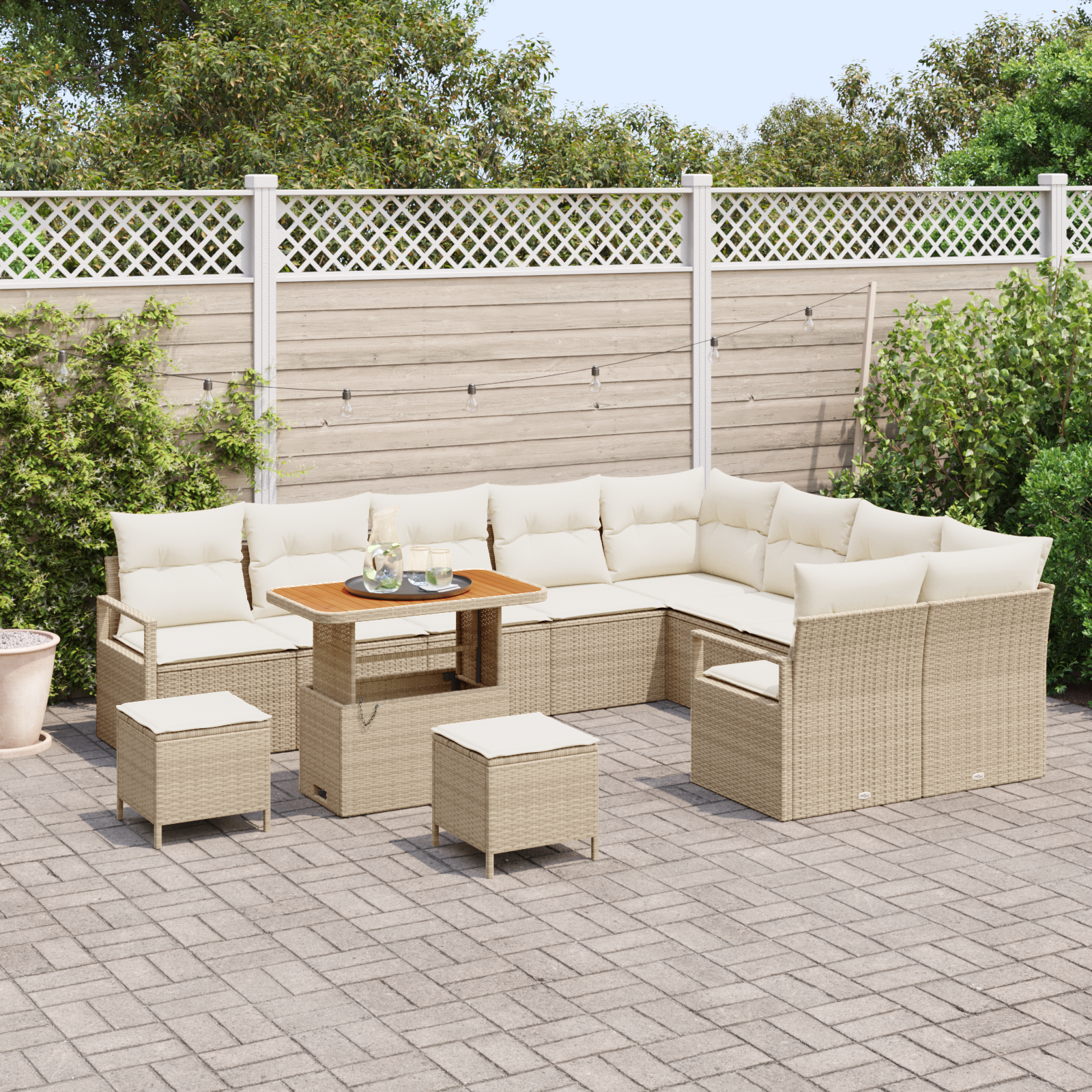 vidaXL 12-delige Tuinbankenset met kussens poly rattan acacia beige