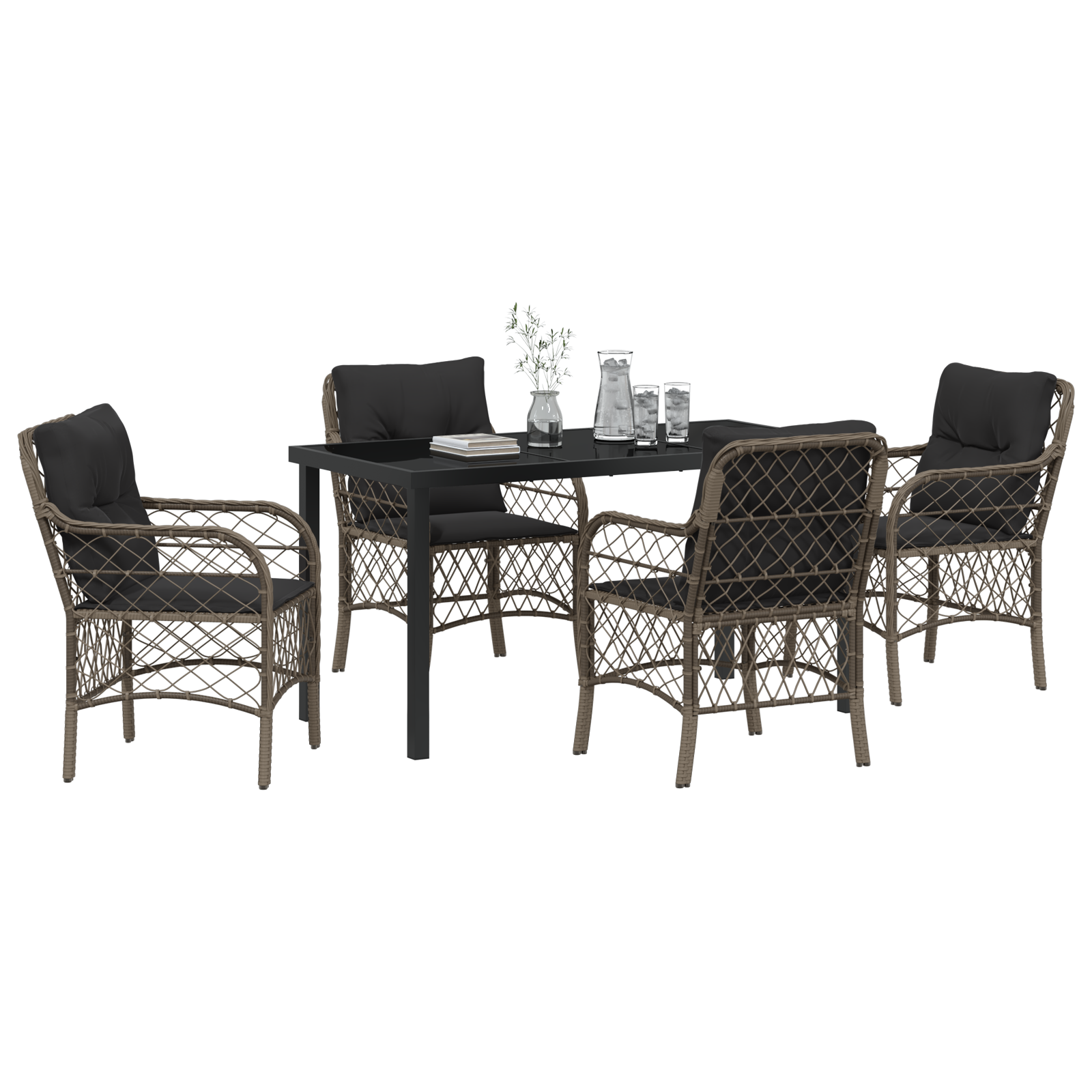 vidaXL 5-delige Tuin Eetset met Kussens - Grijs Poly Rattan