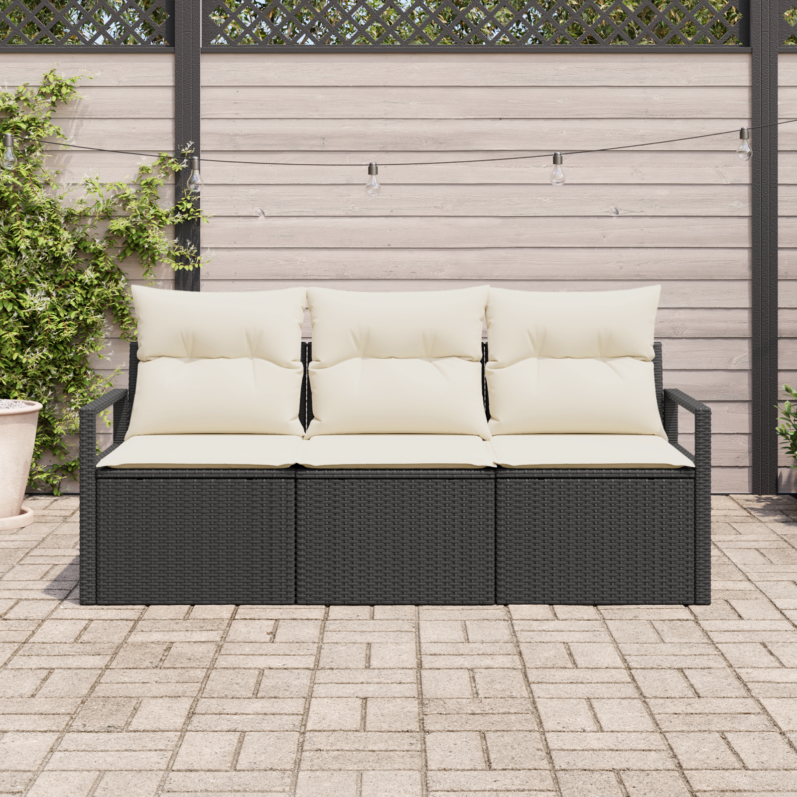 vidaXL 3-delige Tuinbankenset met kussens poly rattan zwart