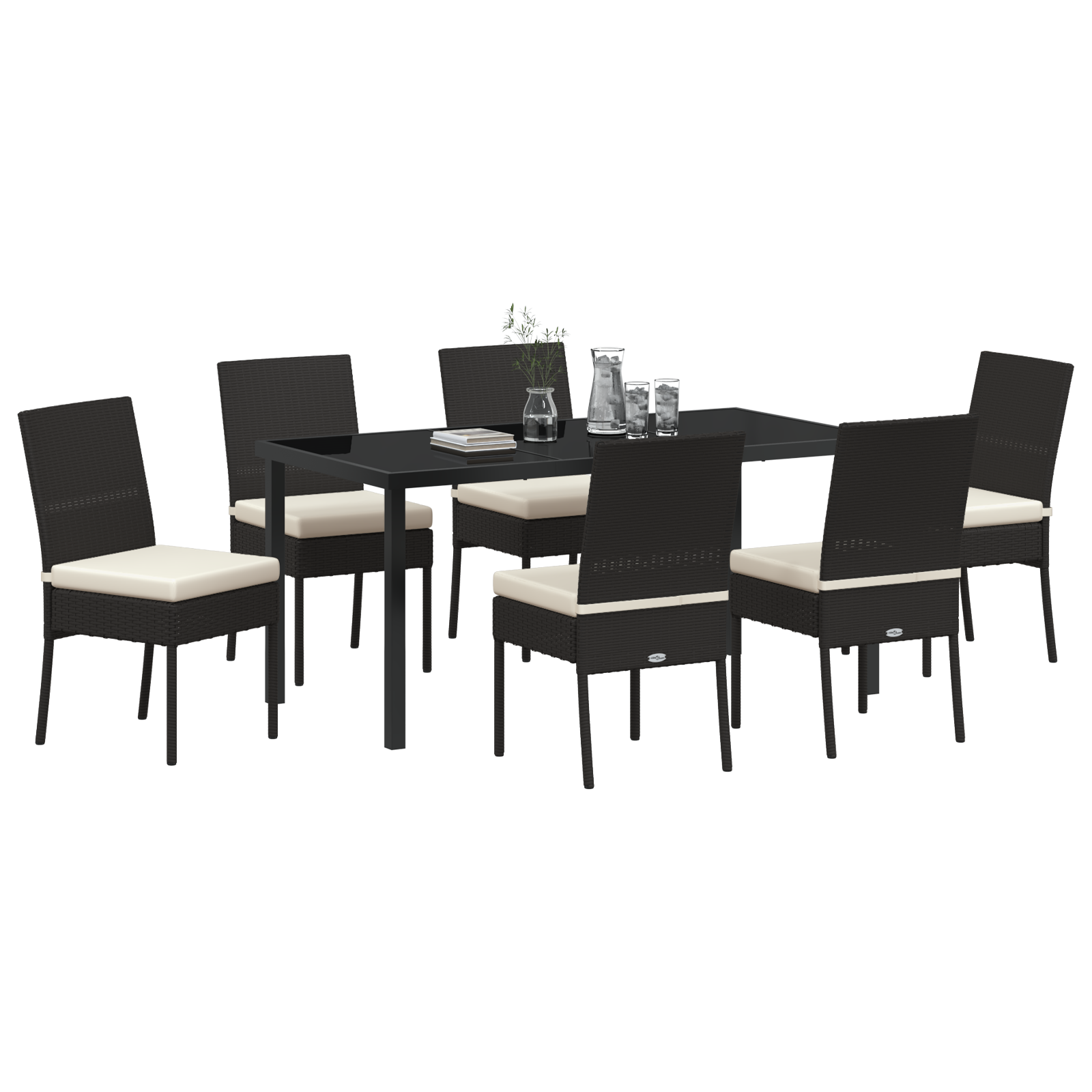 vidaXL 7-delige Tuinset met Eettafel en Stoelen Zwart Poly Rattan