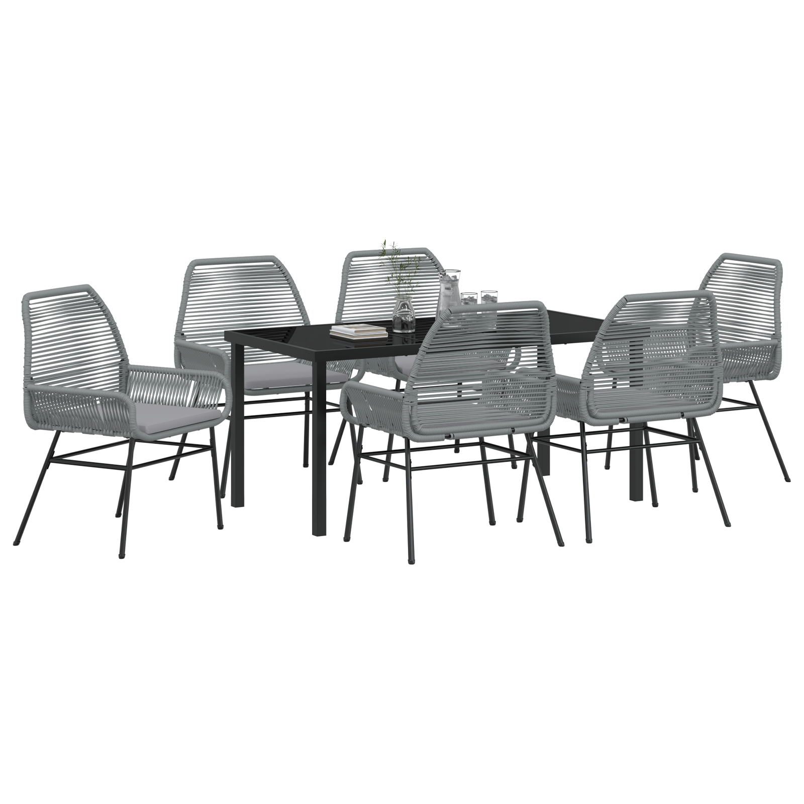 vidaXL 7-delige tuinset met kussens in grijs poly rattan