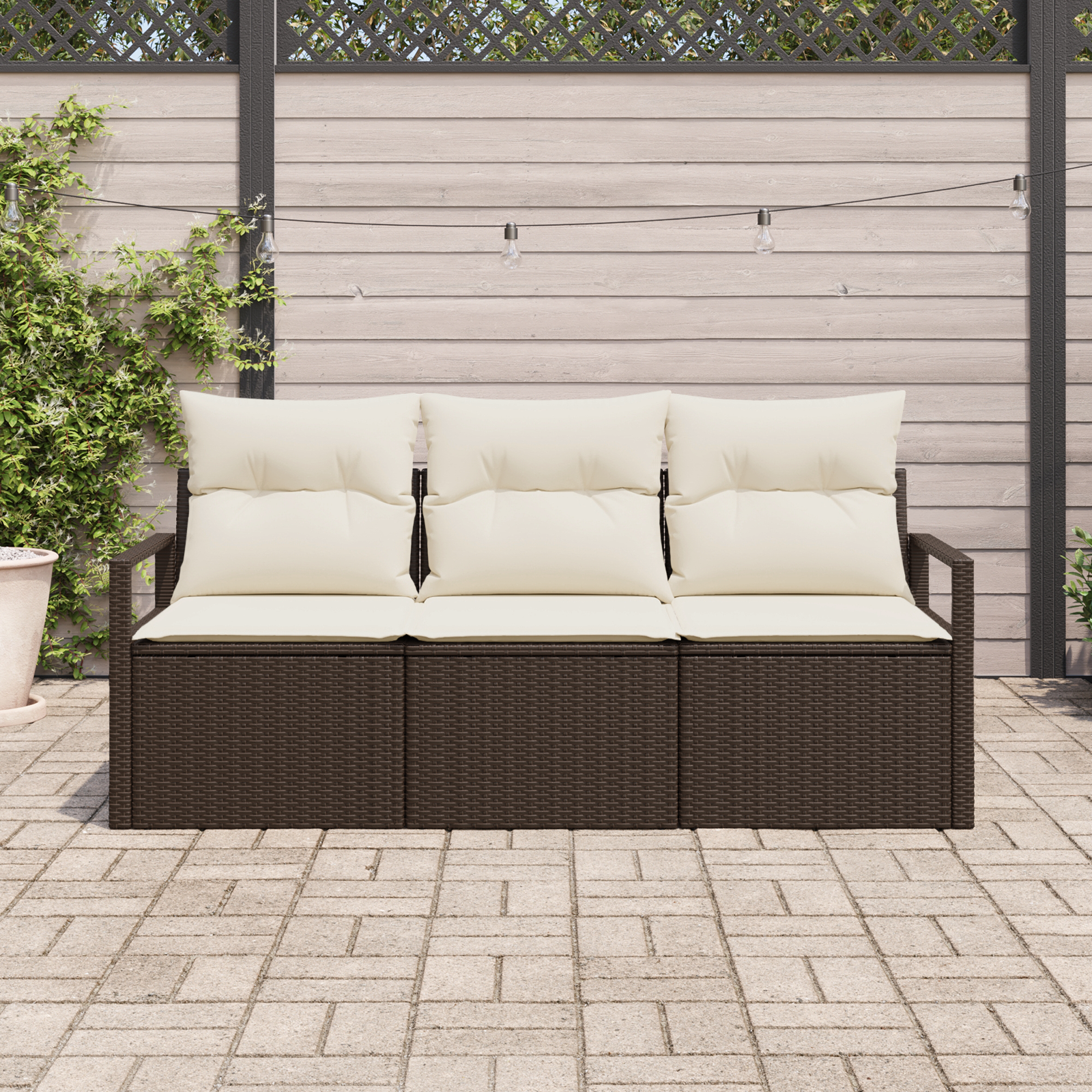 vidaXL 3-delige Tuinbankenset met kussens poly rattan bruin