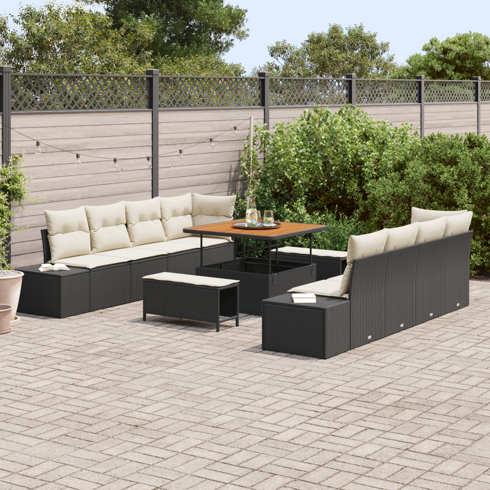 vidaXL 11-delige tuinsofa set met kussens - zwart poly rattan en acacia