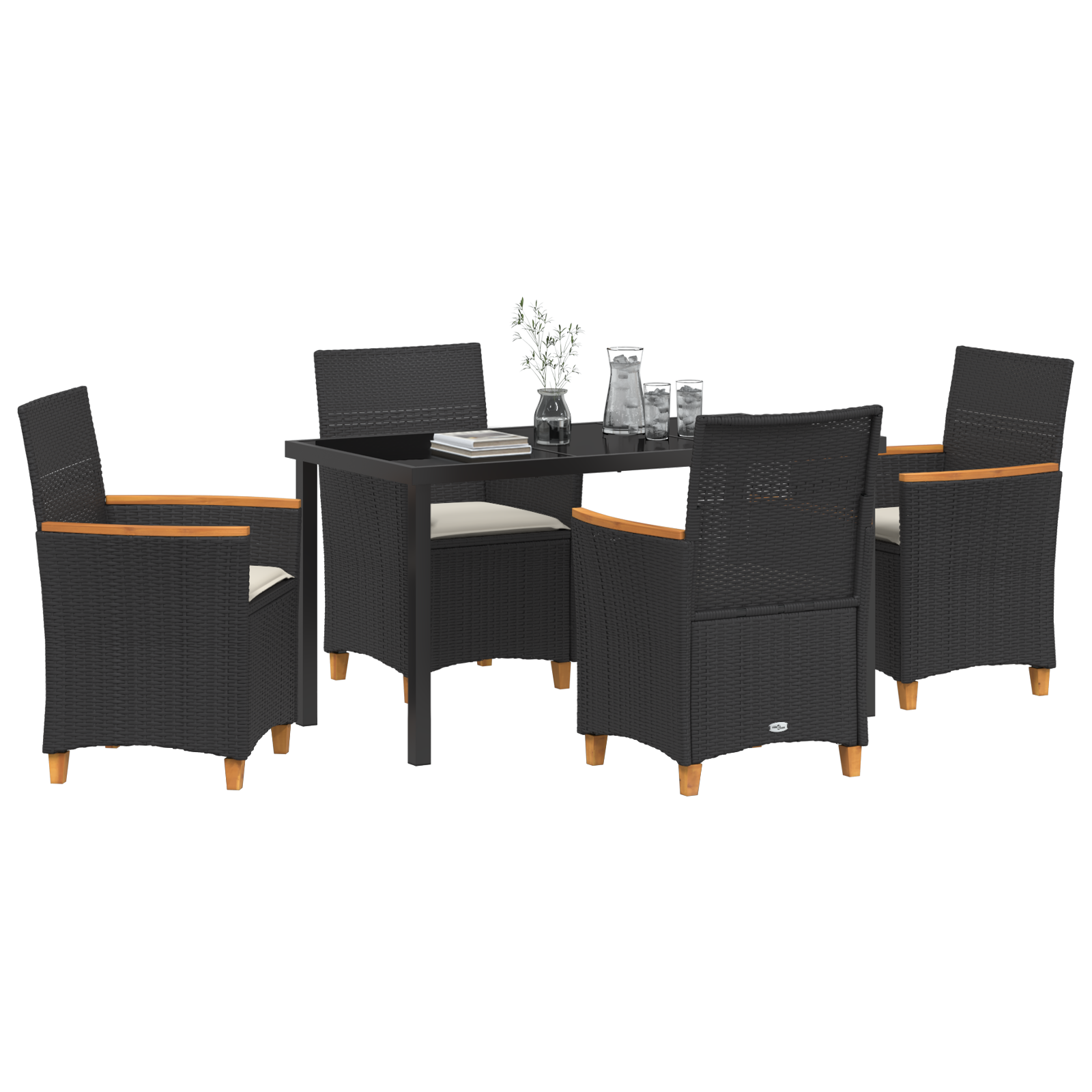 vidaXL 5-delige tuinset met kussens zwart poly rattan