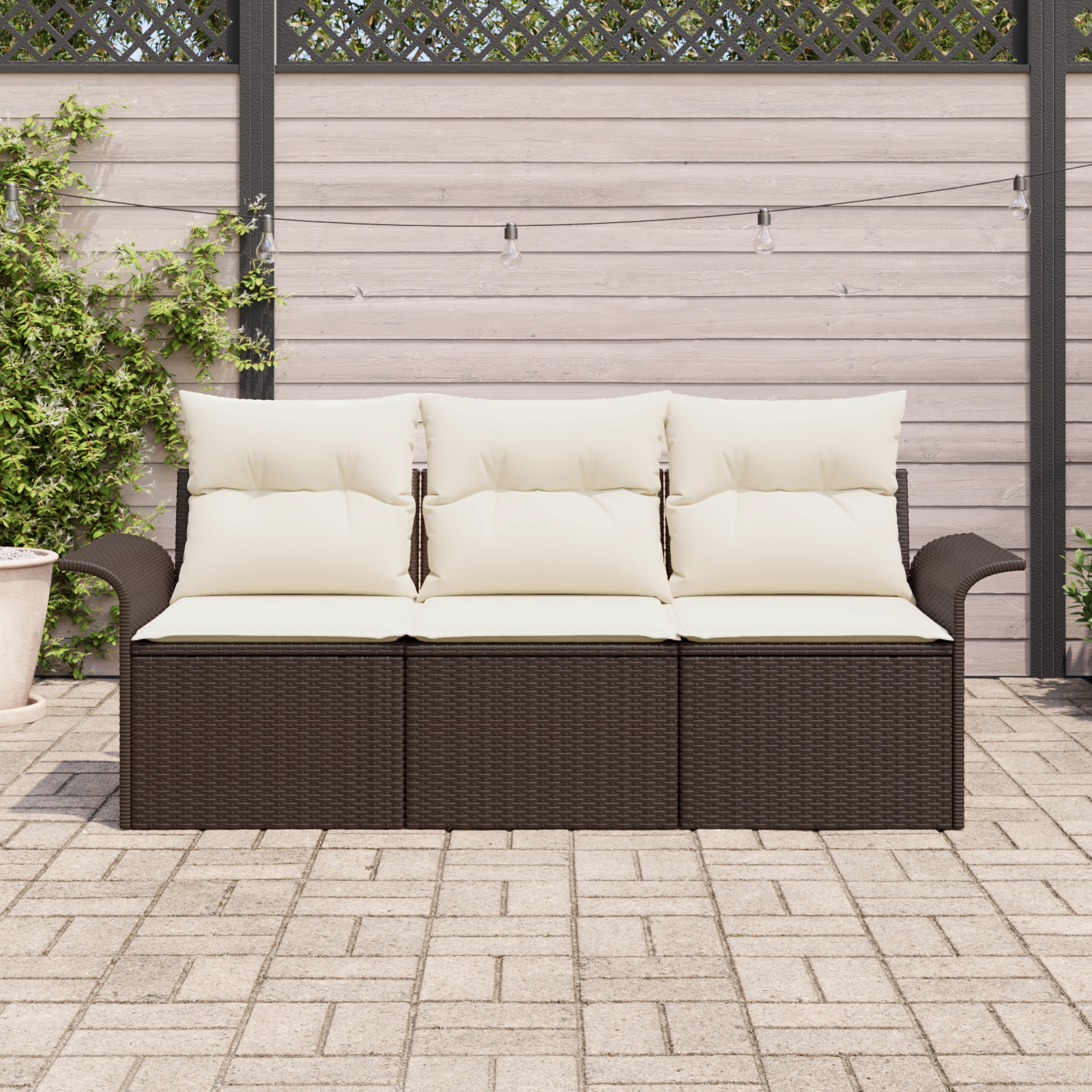 vidaXL 3-delige tuinset met kussens Bruin Poly Rattan