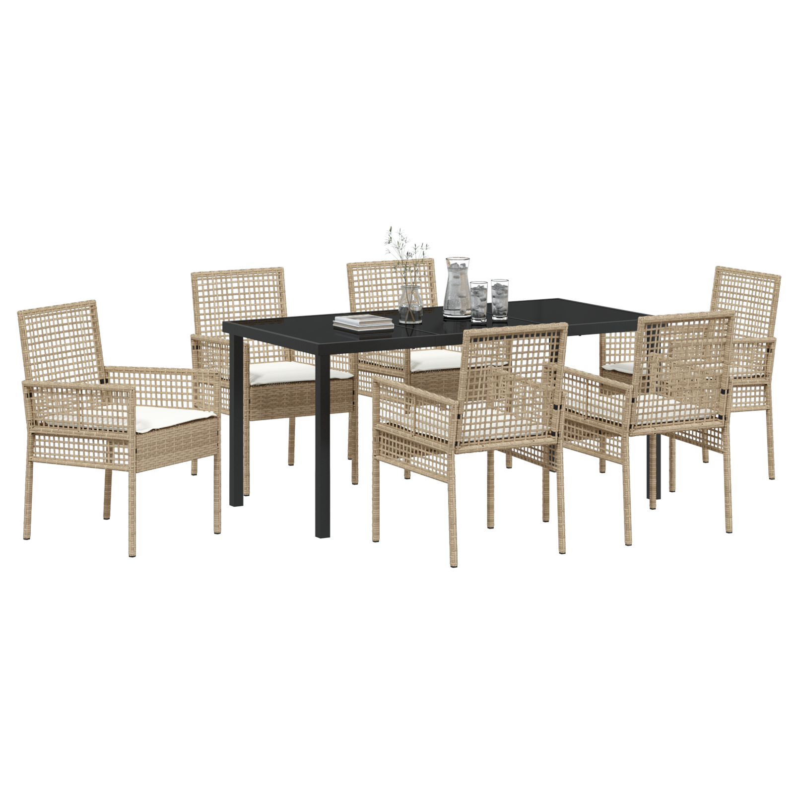 vidaXL 7-delige tuinset met kussens in beige poly rattan