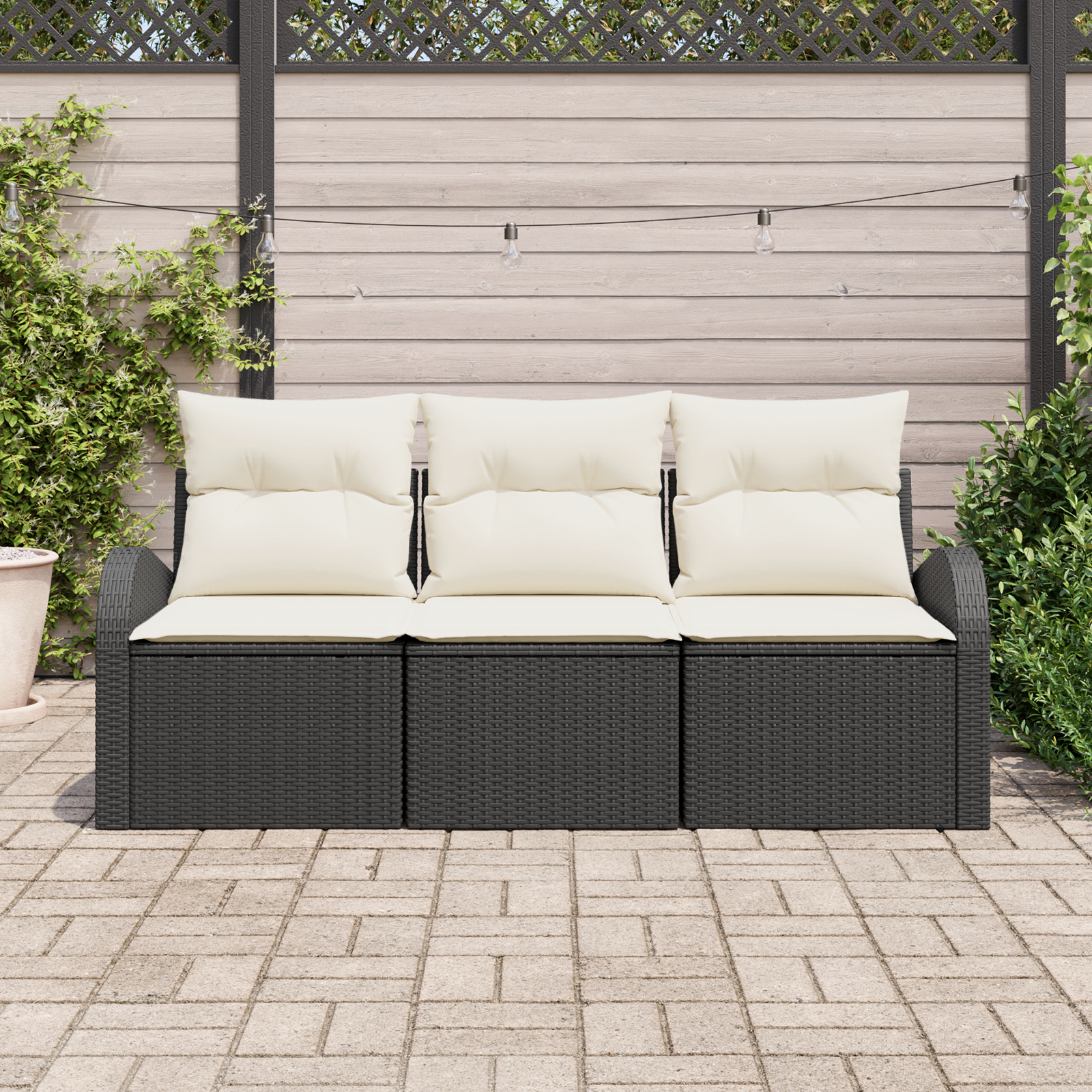 vidaXL 3-delige Tuinbankenset met kussens poly rattan zwart