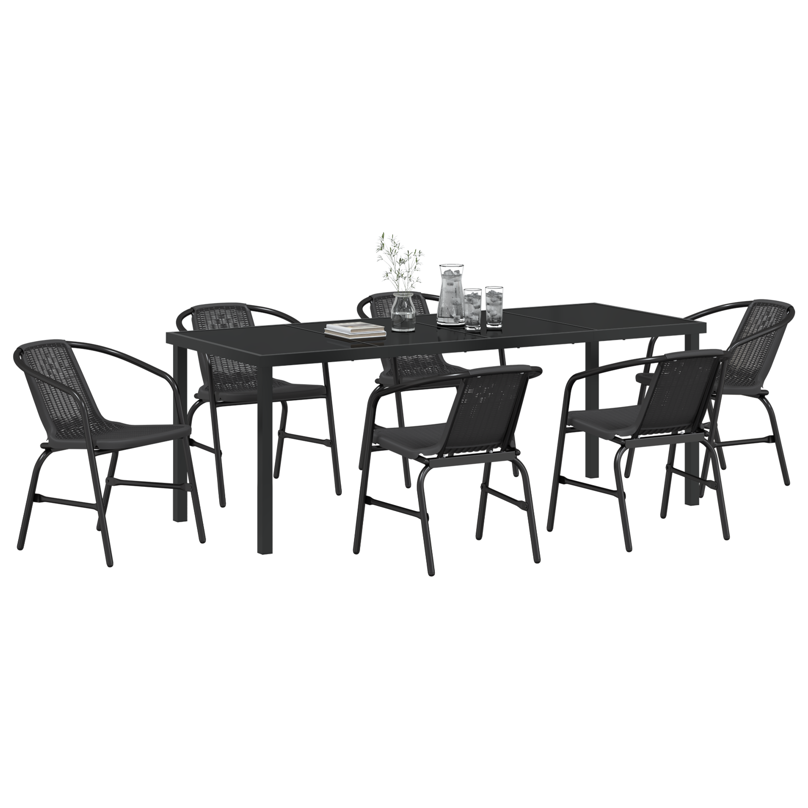 vidaXL 7-delige tuinset zwart poly rattan