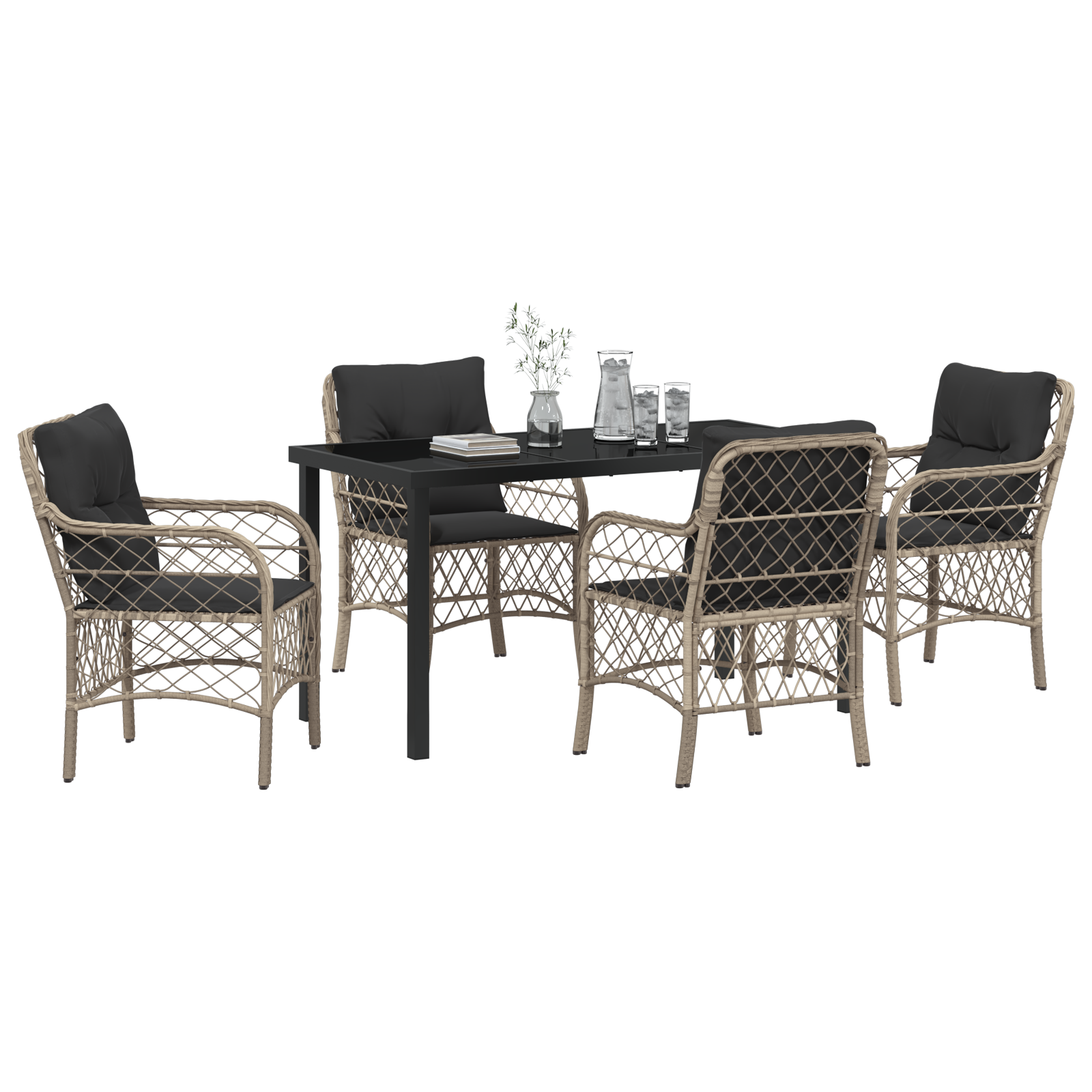 vidaXL 5-delige tuintafel met kussens in lichtgrijs poly rattan