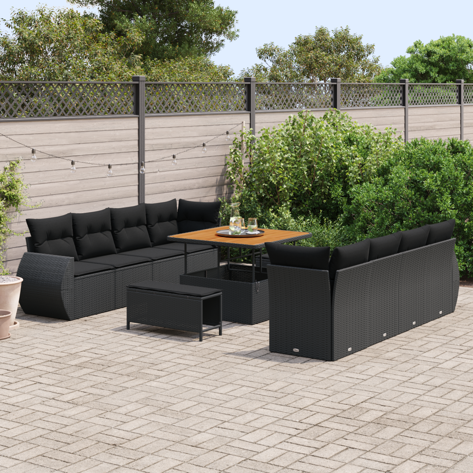 vidaXL 11-delige tuinsofa set met kussens zwart poly rattan acacia