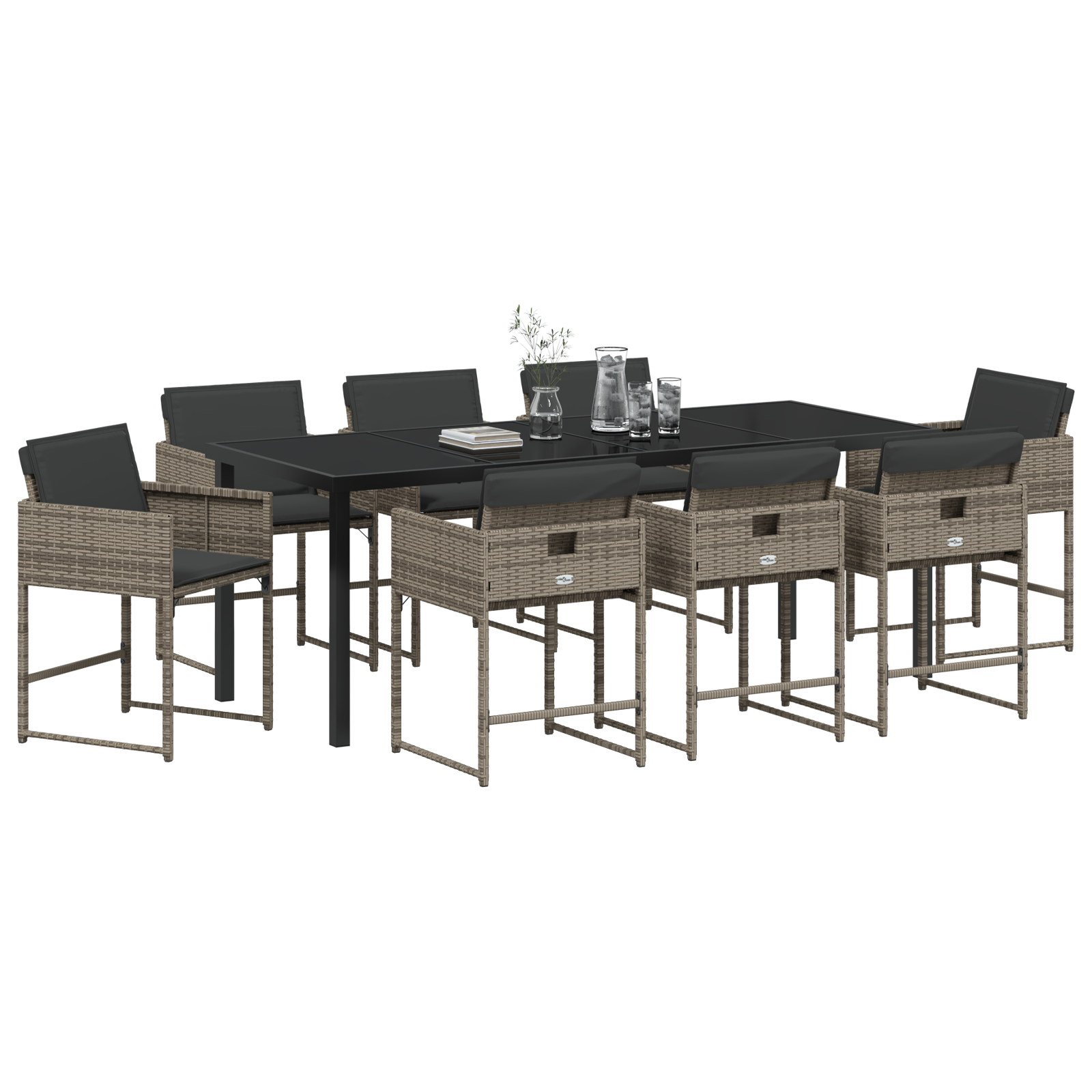 vidaXL 9-delige tuinset met kussens - grijs poly rattan