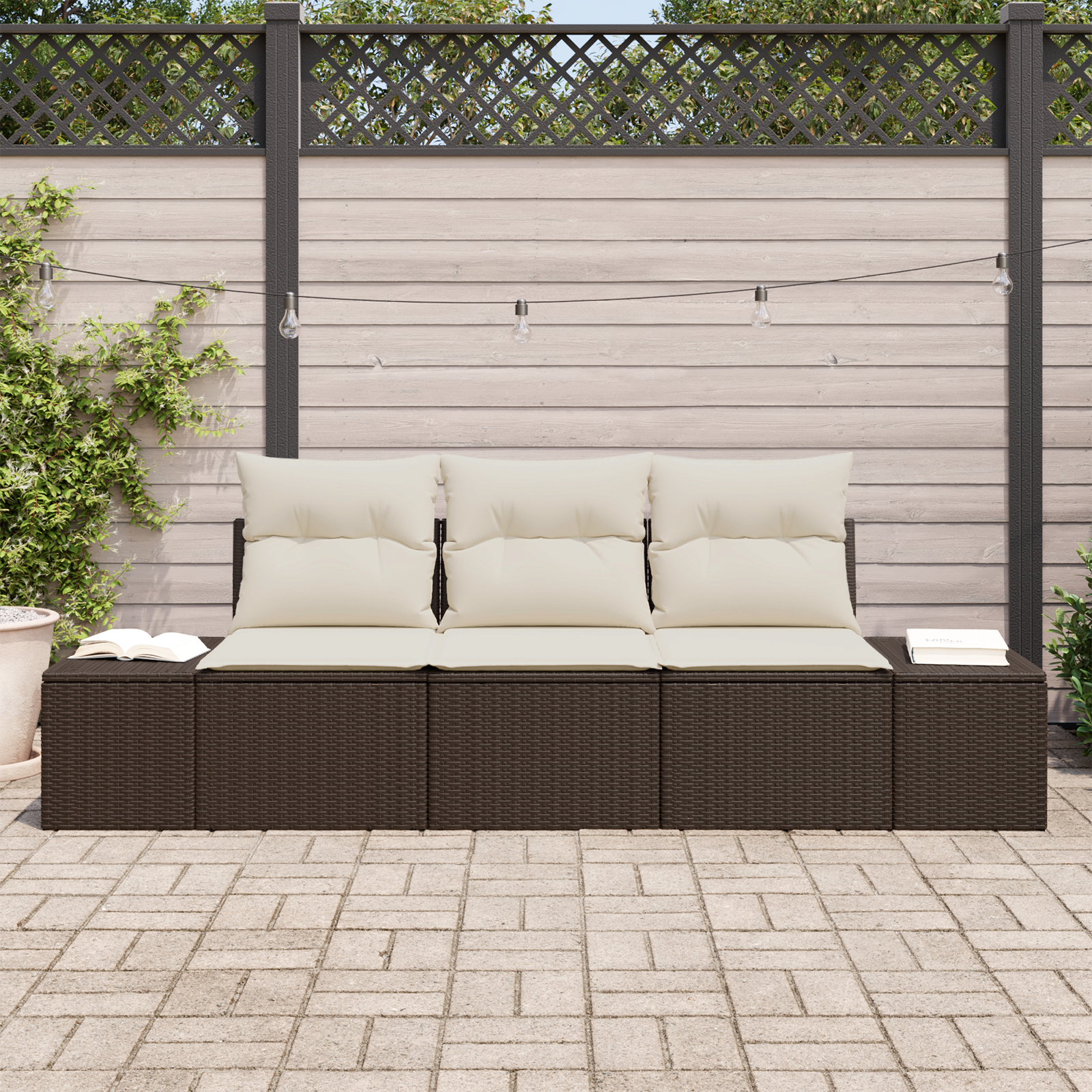vidaXL 3-delige Tuinbankenset met kussens poly rattan bruin