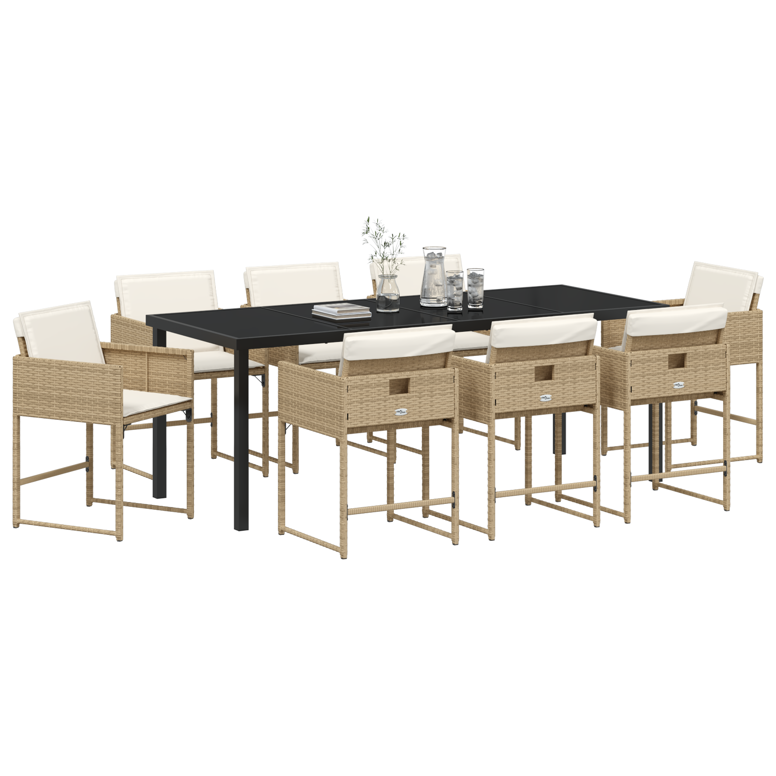 vidaXL 9-delige tuin eettafelset met kussens beige poly rattan