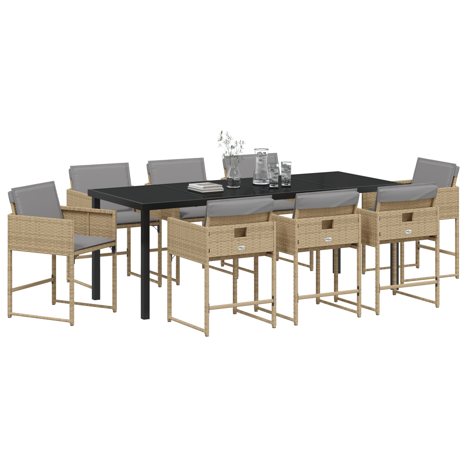 vidaXL 9-delige tuin eetset met kussens beige poly rattan