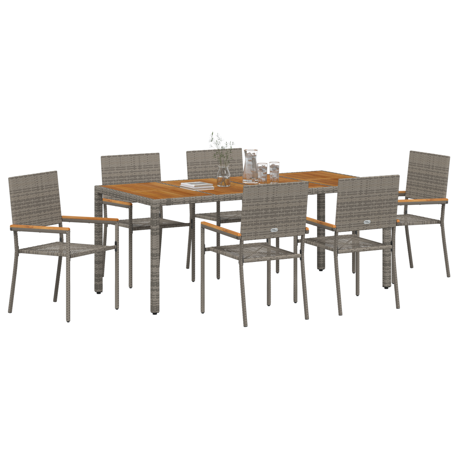 vidaXL 7-delige tuinset Grijs Poly Rattan