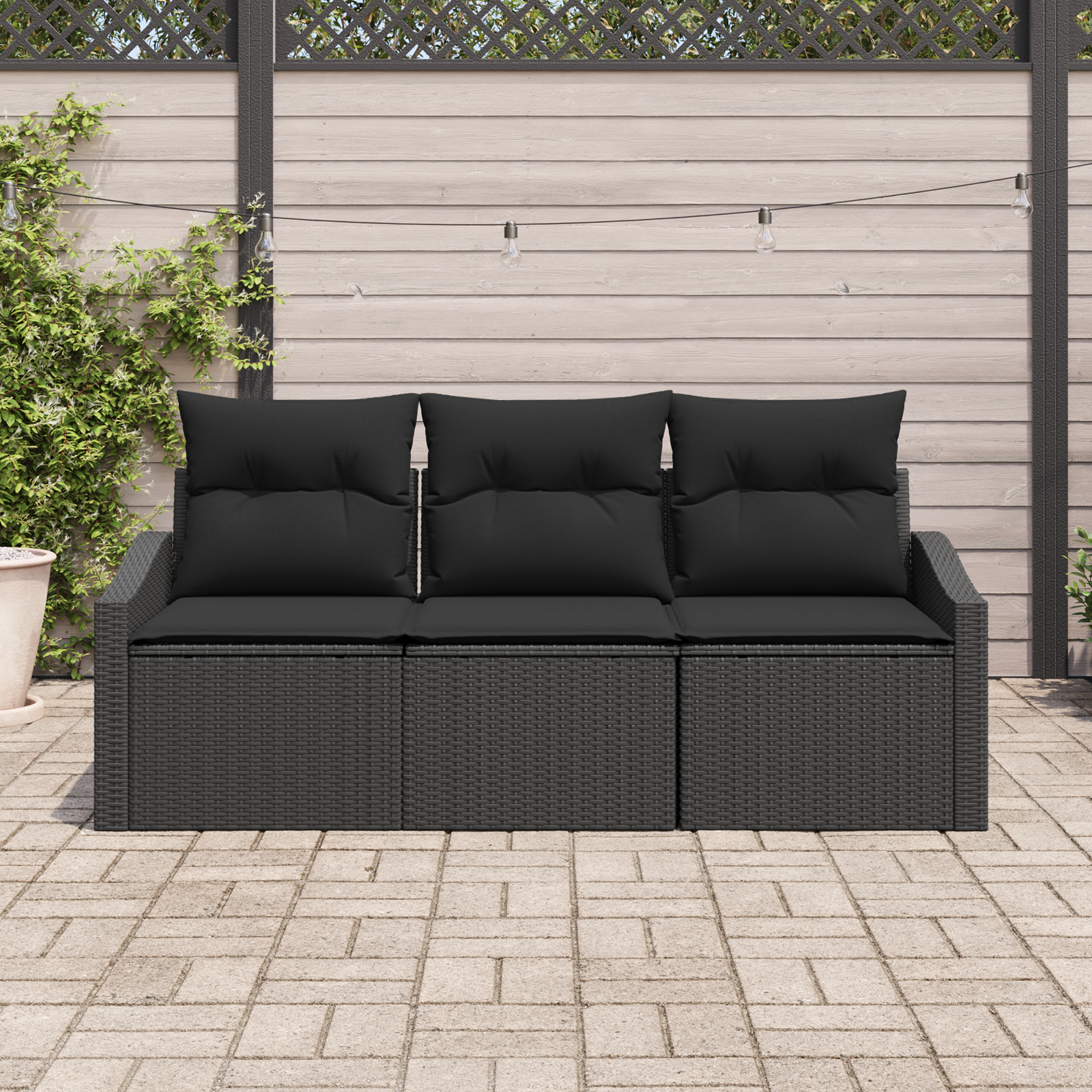 vidaXL 3-delige Tuinset met kussens poly rattan zwart