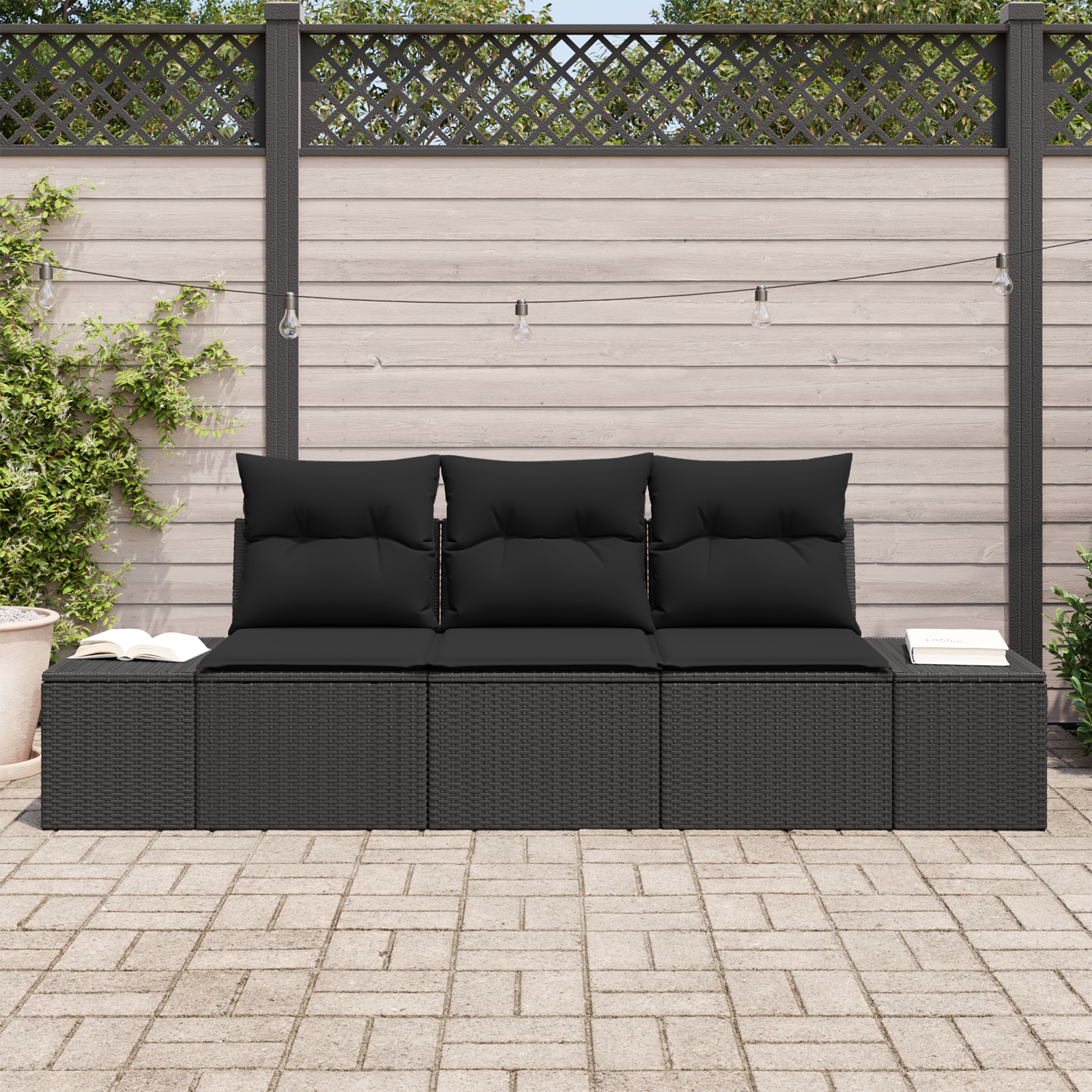 vidaXL 3-delige tuinset met kussens in het zwart van poly rattan