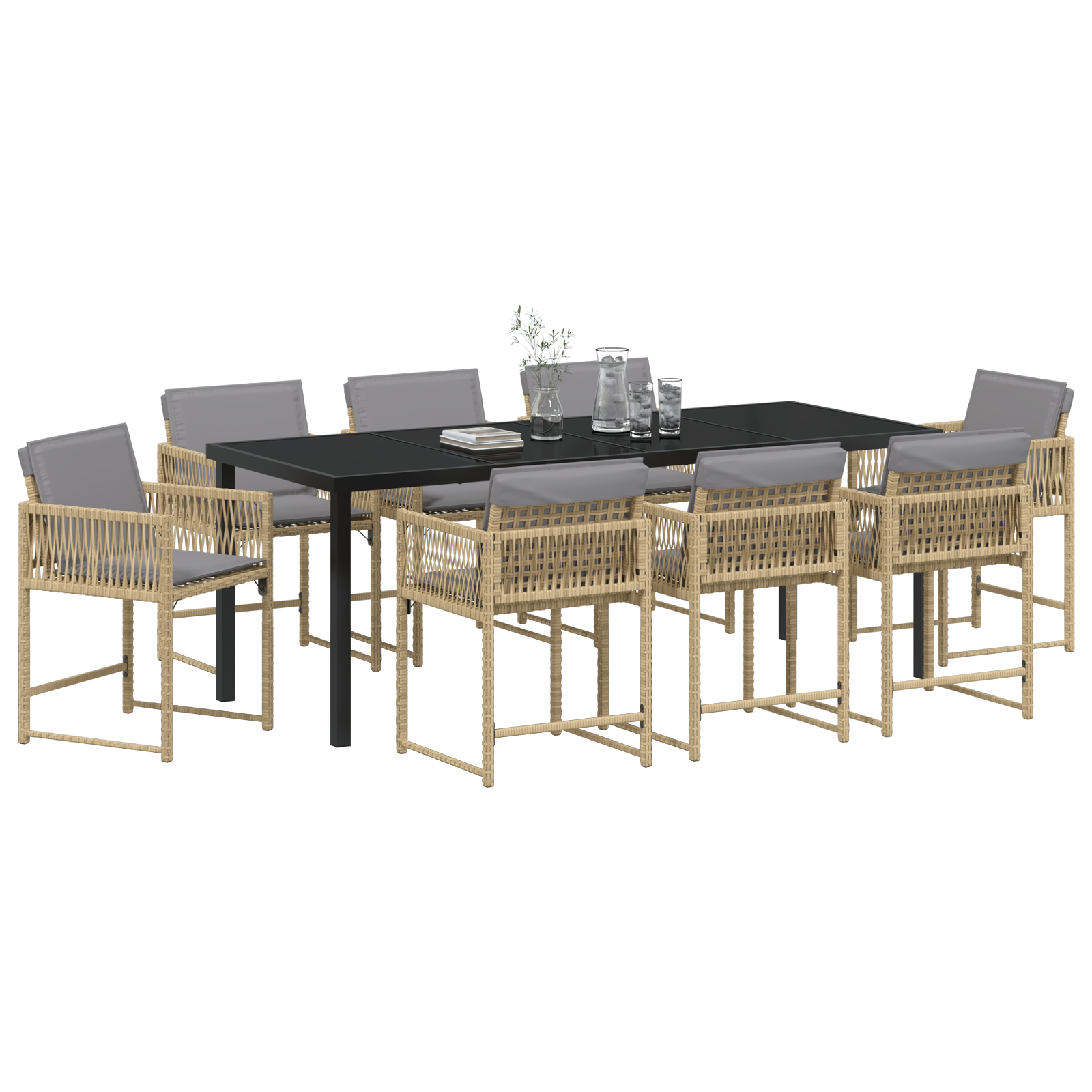 vidaXL 9-delige tuinset met kussens in beige poly riet