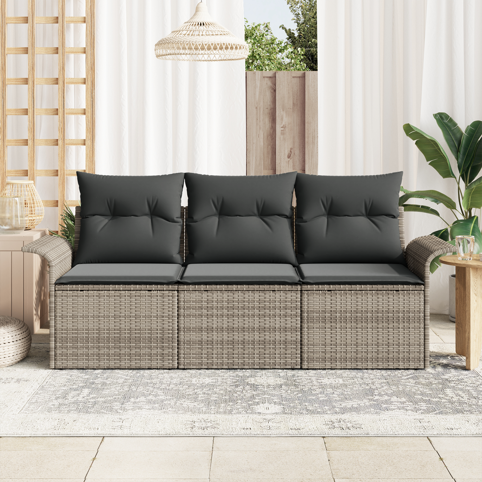 vidaXL 3-delige tuinset met kussens in het grijs van poly rattan