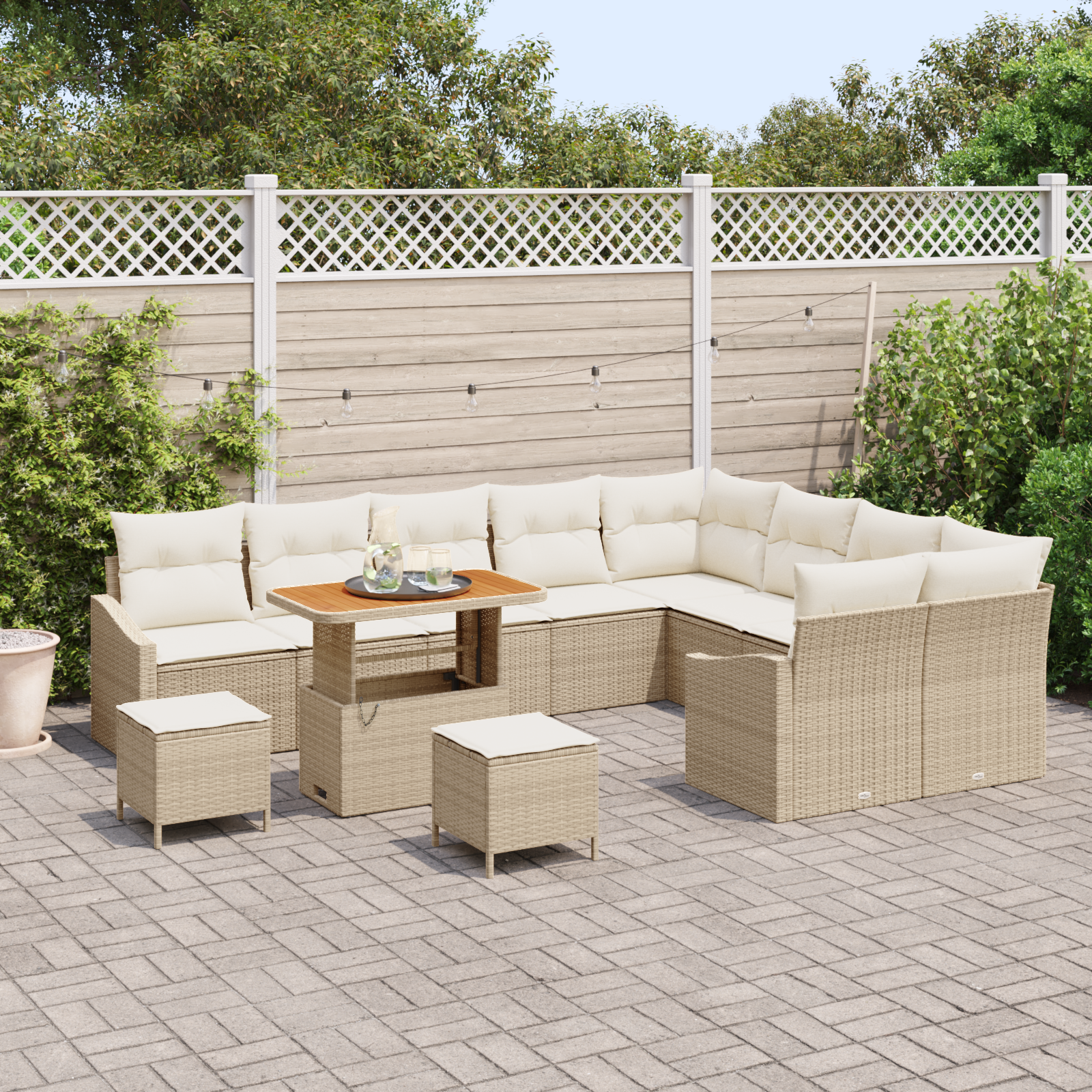 vidaXL 12-delige Tuinbankenset met kussens poly rattan acacia beige