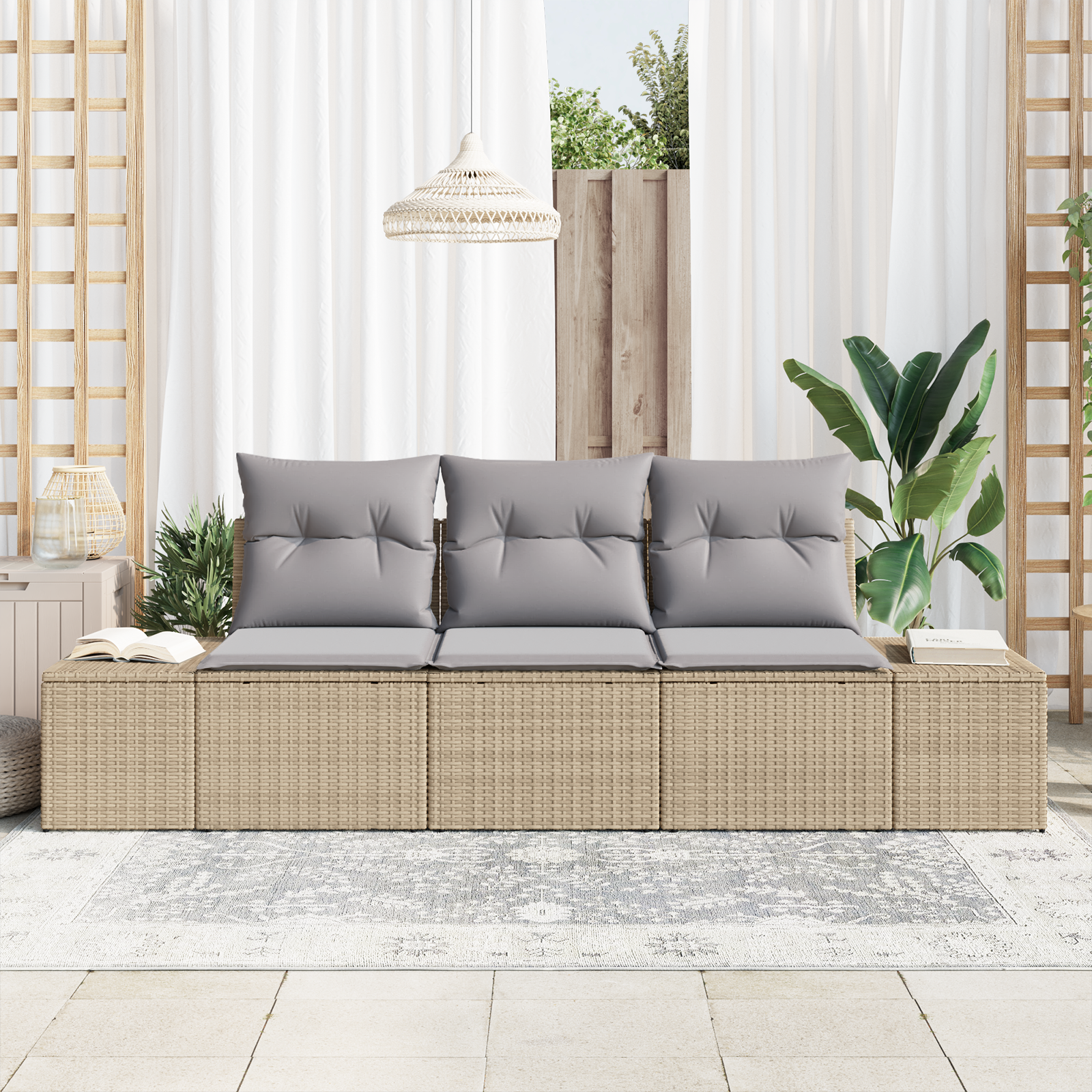 vidaXL 3-delige tuinsofa set met kussens in beige poly rattan